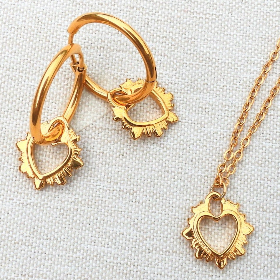 Zara Gold Plated Stainless Steel Fire Heart Pendant Necklace