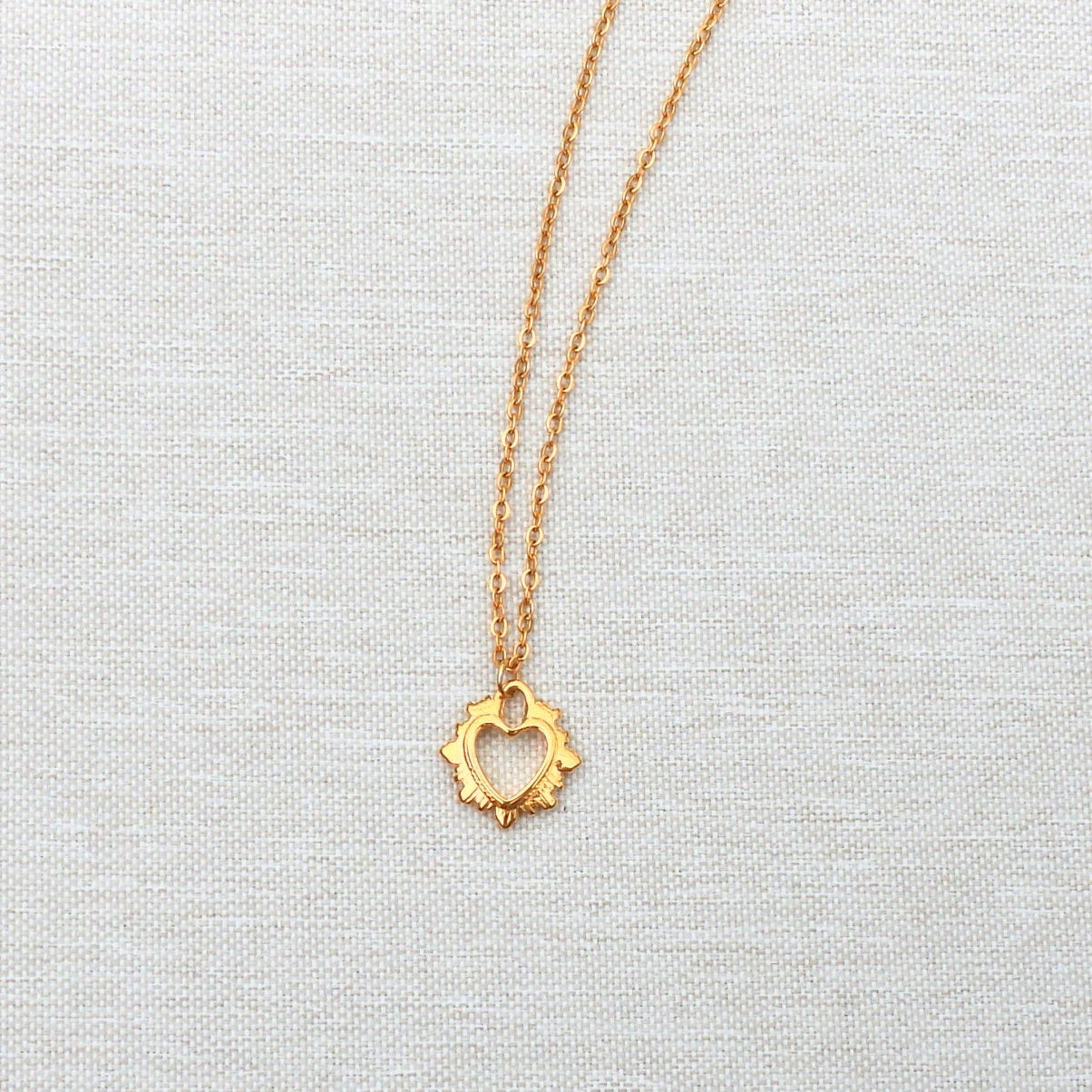 Zara Gold Plated Stainless Steel Fire Heart Pendant Necklace