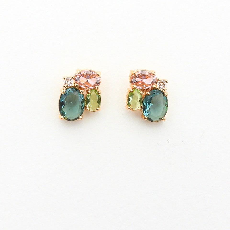 Vera Cluster Stone Gold Plated Stainless Steel Stud Earrings