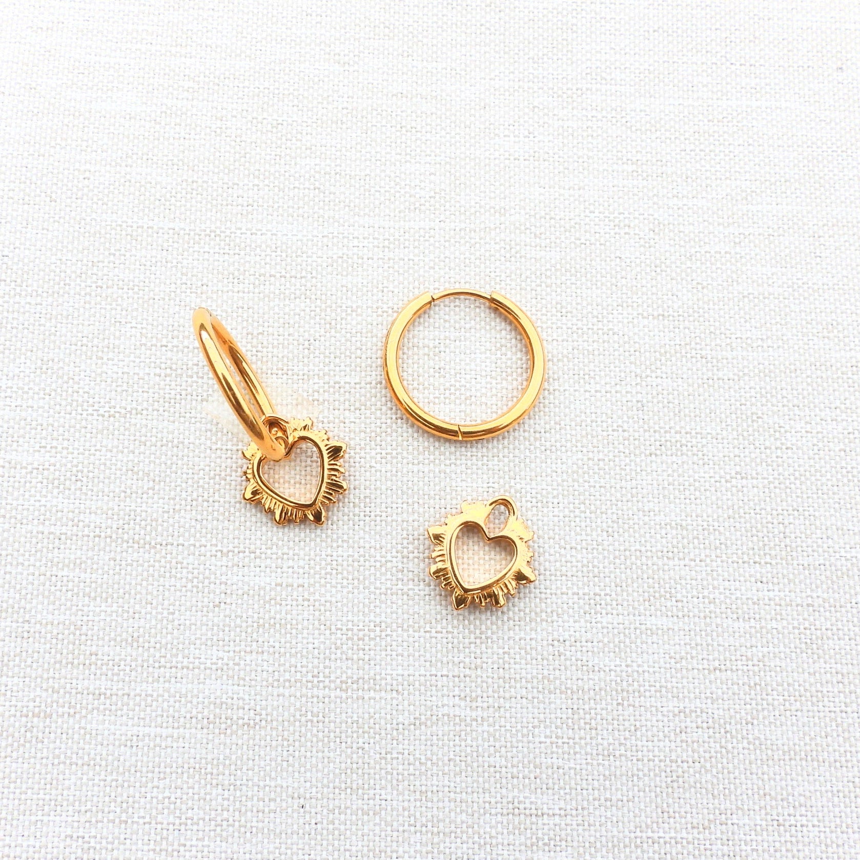 Zara Gold Plated Stainless Steel Fire Heart Pendant Hoop Earrings