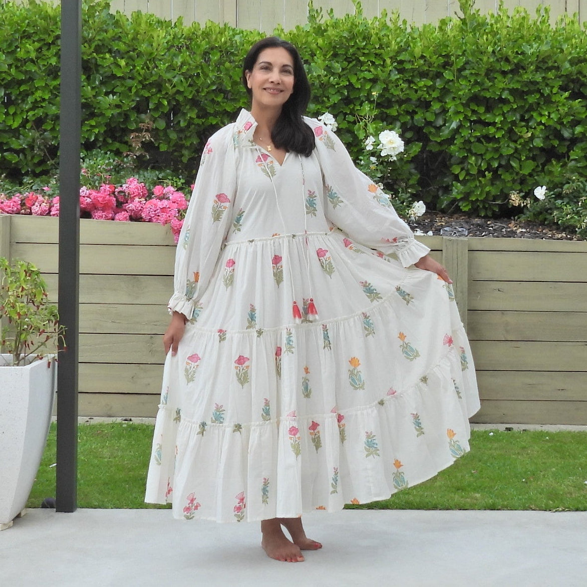 Zoya White Floral 100% Cotton Dress