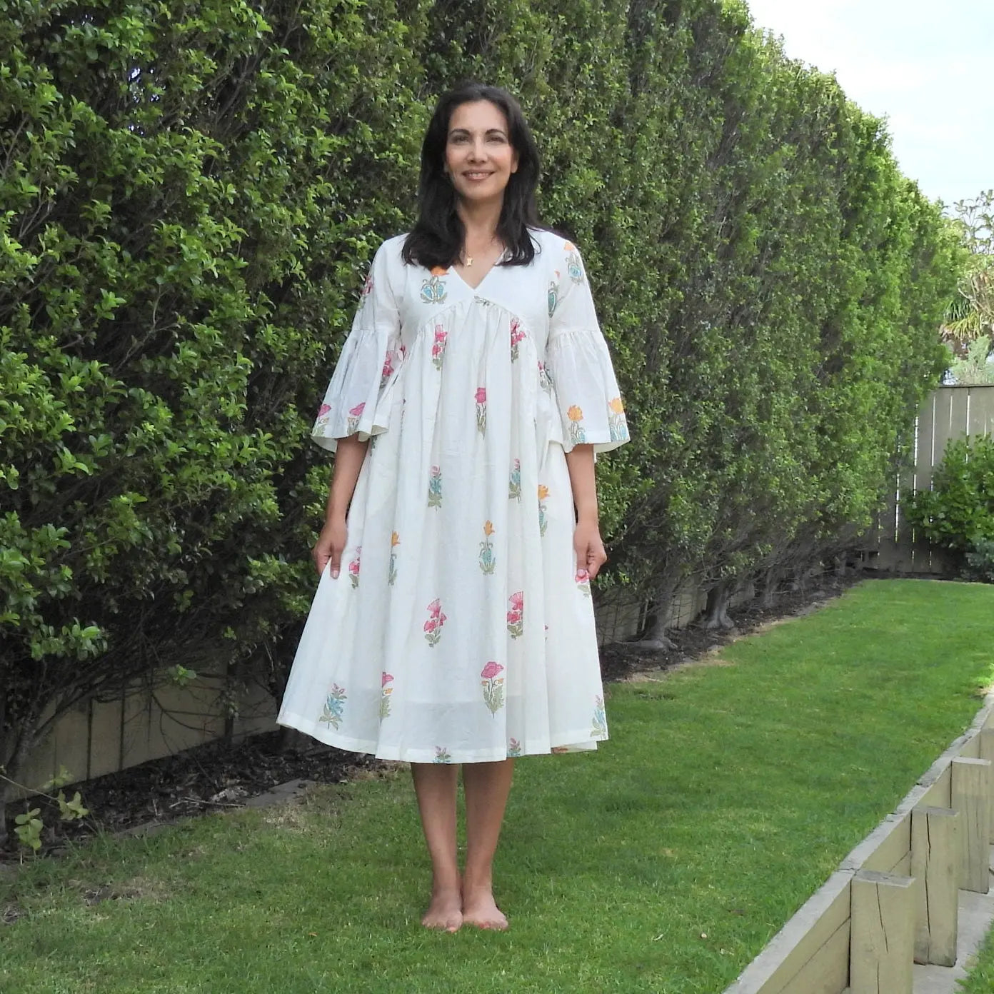 Anya Dress White Floral Glint & Gold