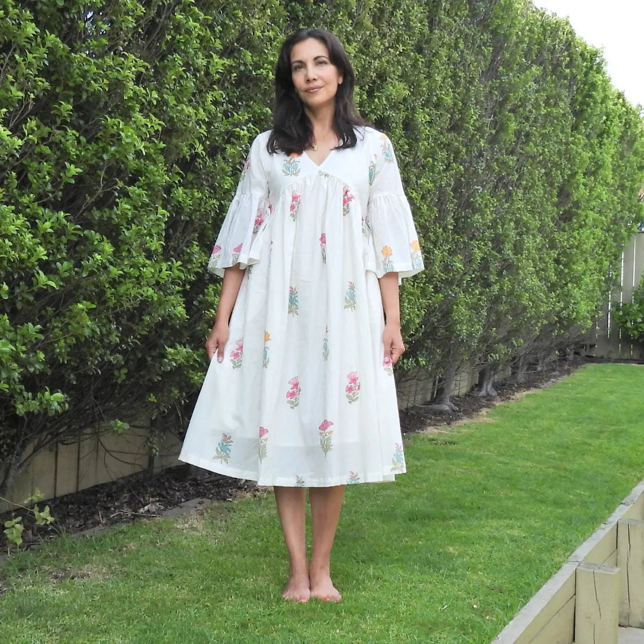 Anya Dress White Floral Glint & Gold