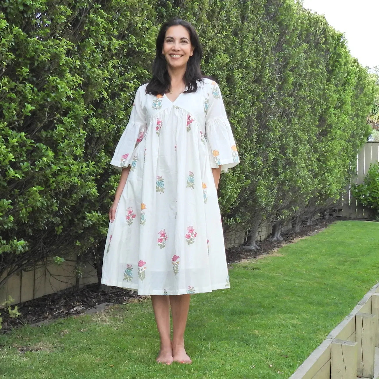 Anya Dress White Floral Glint & Gold