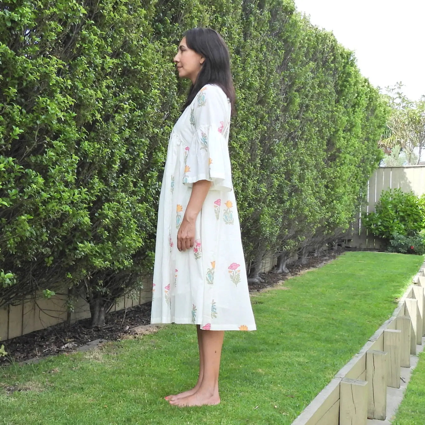 Anya Dress White Floral Glint & Gold