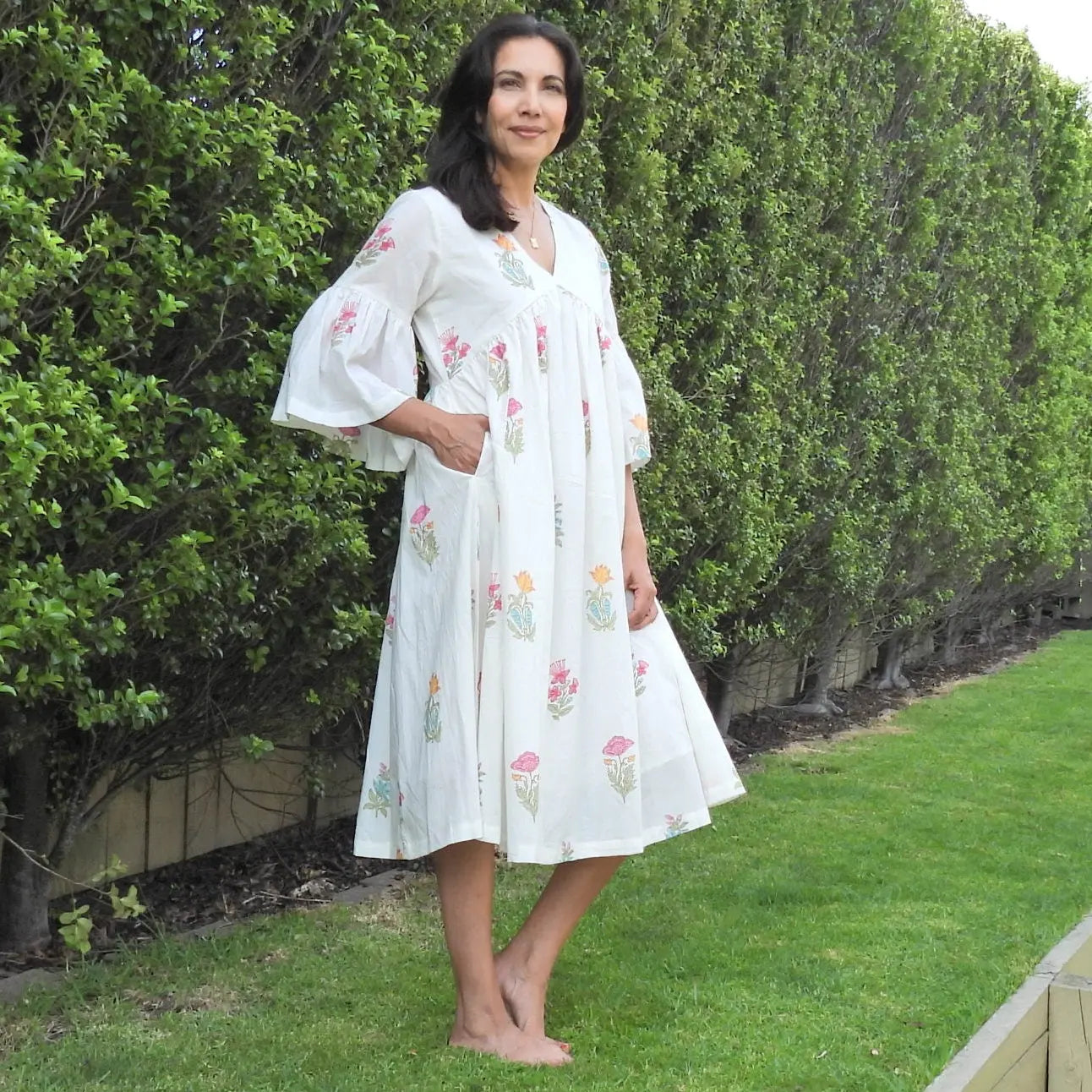 Anya Dress White Floral Glint & Gold