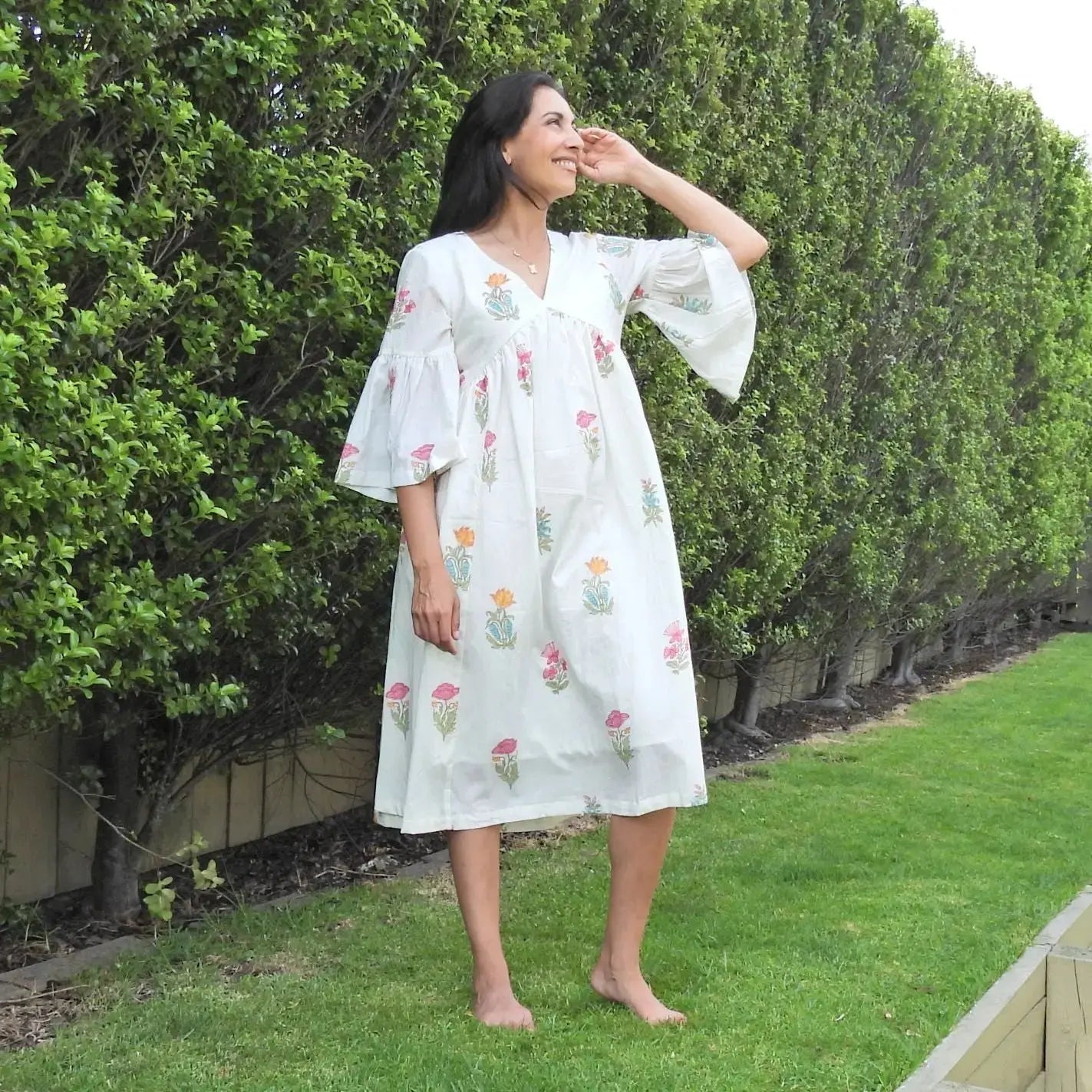 Anya Dress White Floral Glint & Gold