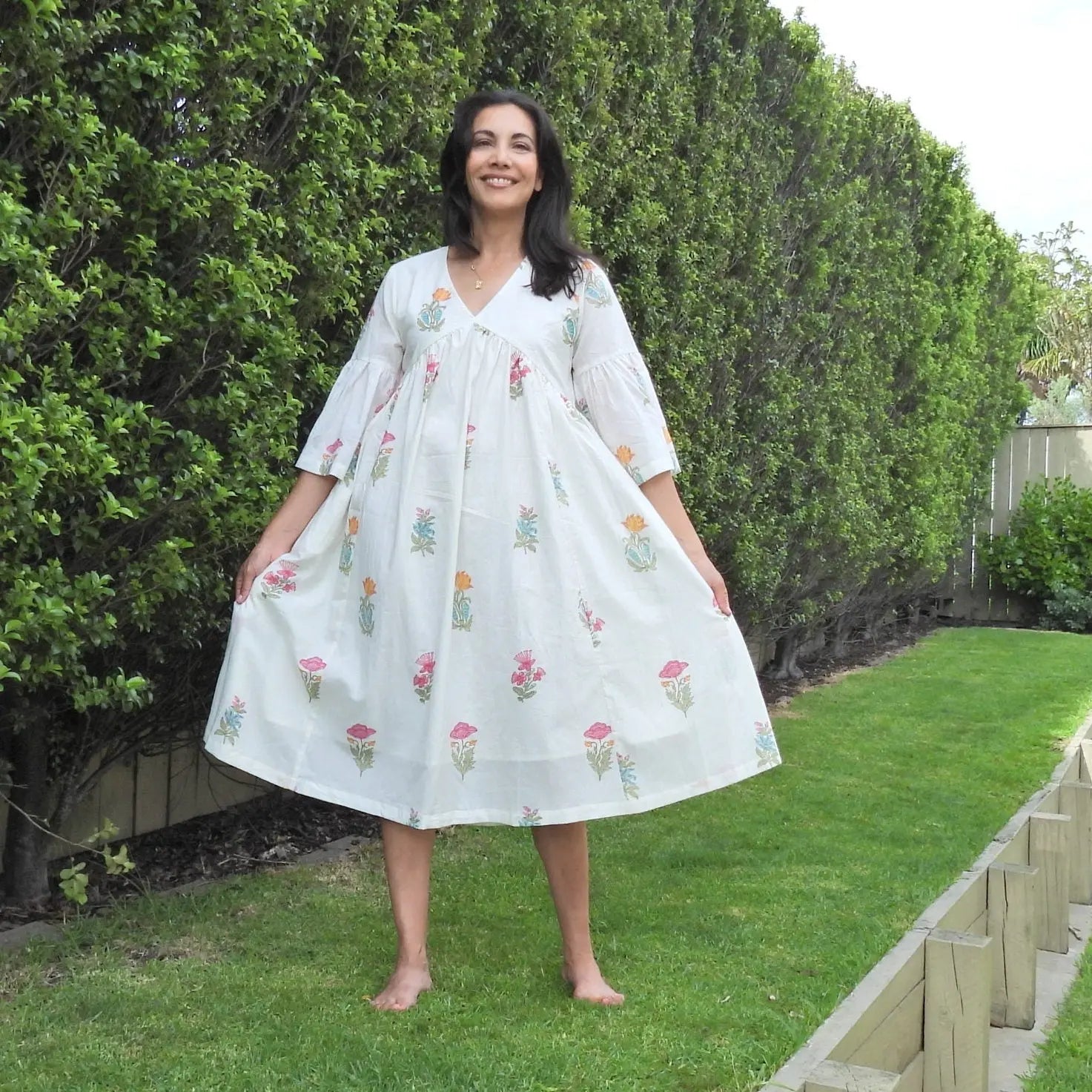 Anya Dress White Floral Glint & Gold