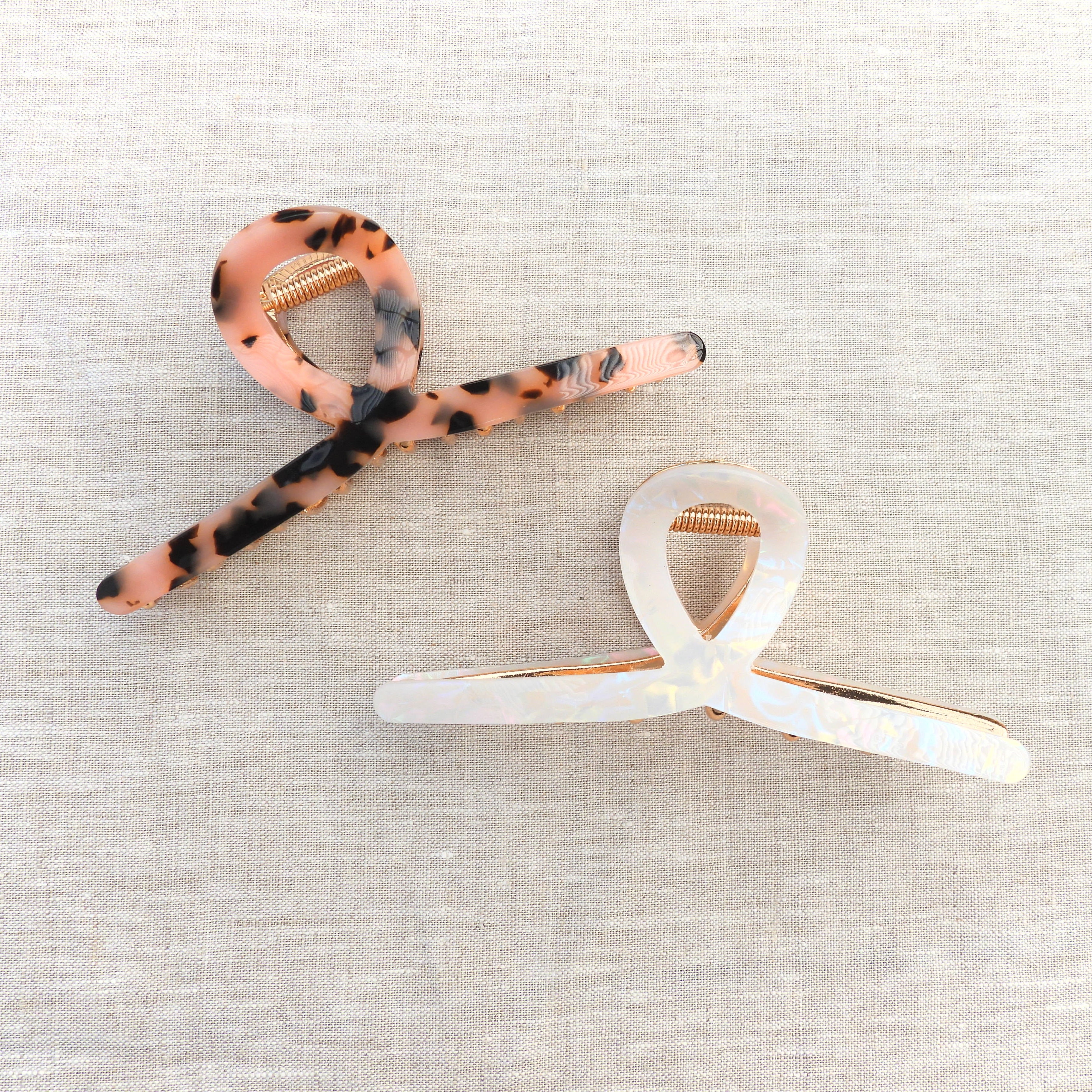 Phoebe Large Metal Acetate Hair Claw Ivory Pearl