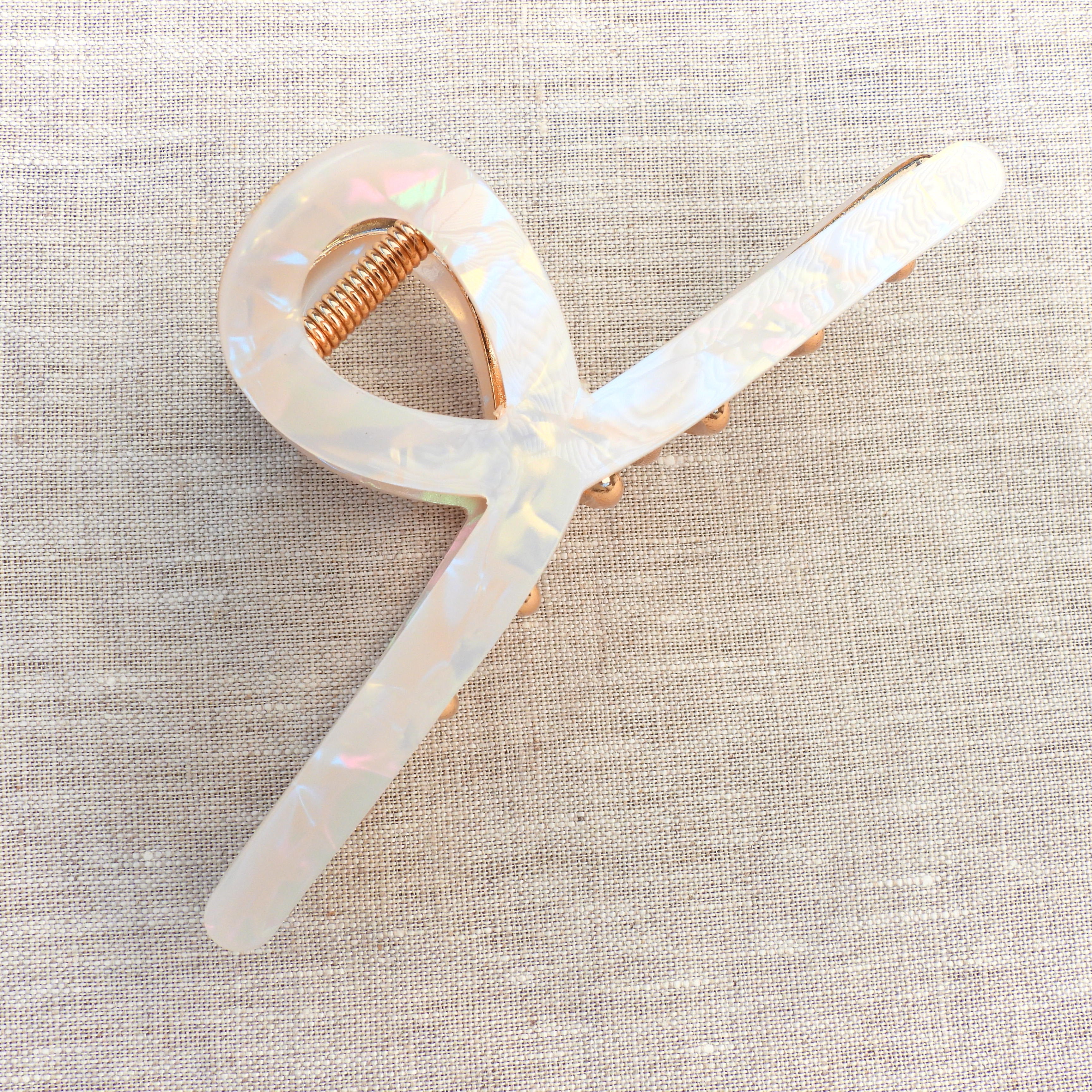 Phoebe Large Metal Acetate Hair Claw Ivory Pearl