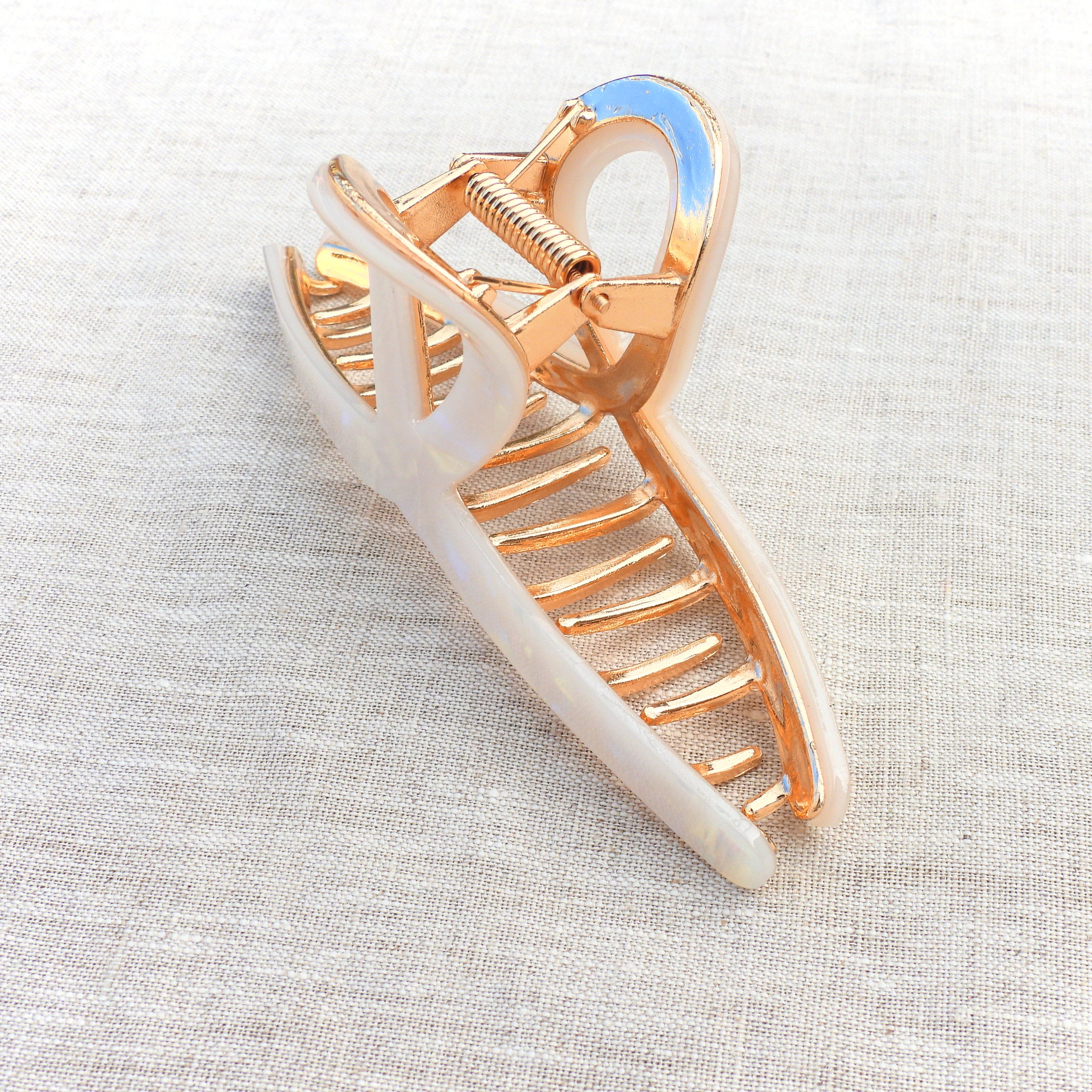 Phoebe Large Metal Acetate Hair Claw Ivory Pearl