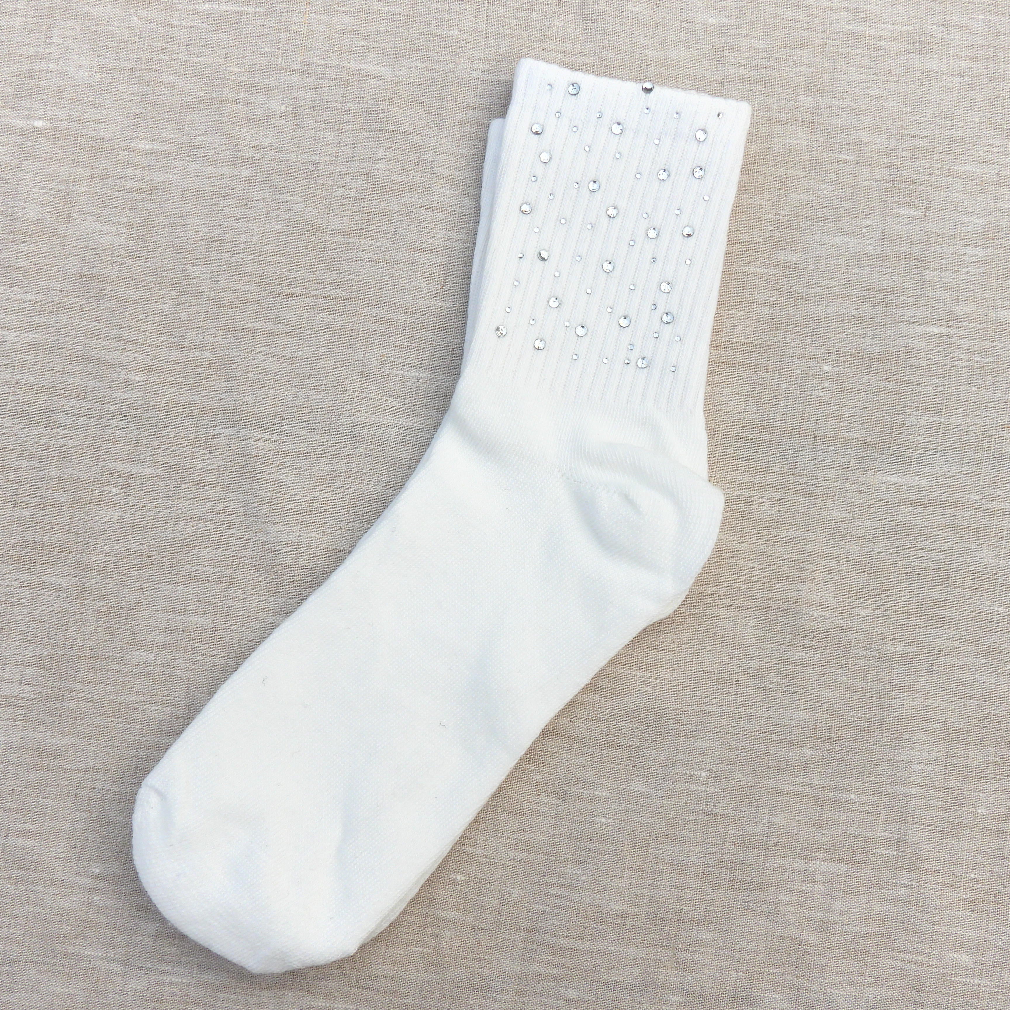 Stella Rhinestone Embellished Crew Socks Black