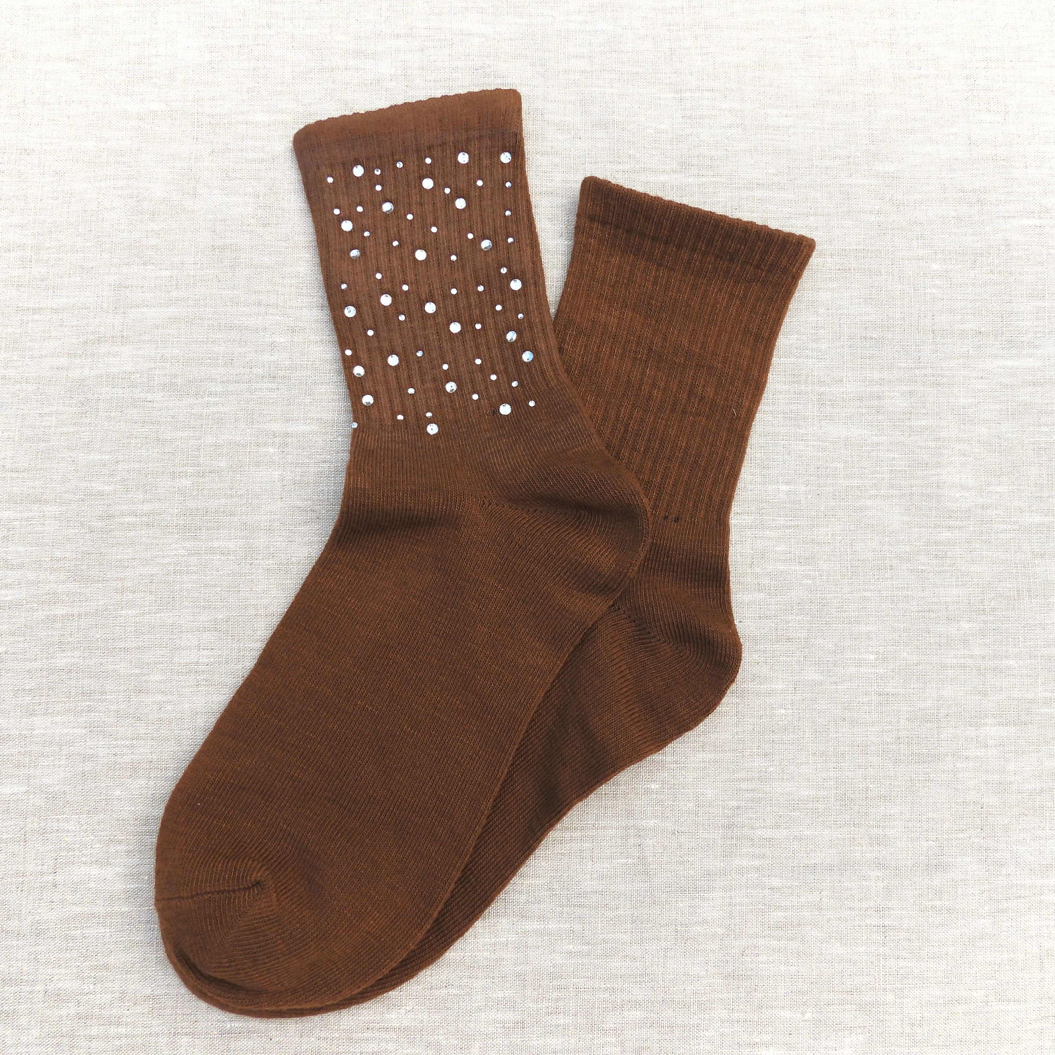 Stella Rhinestone Embellished Crew Socks Black