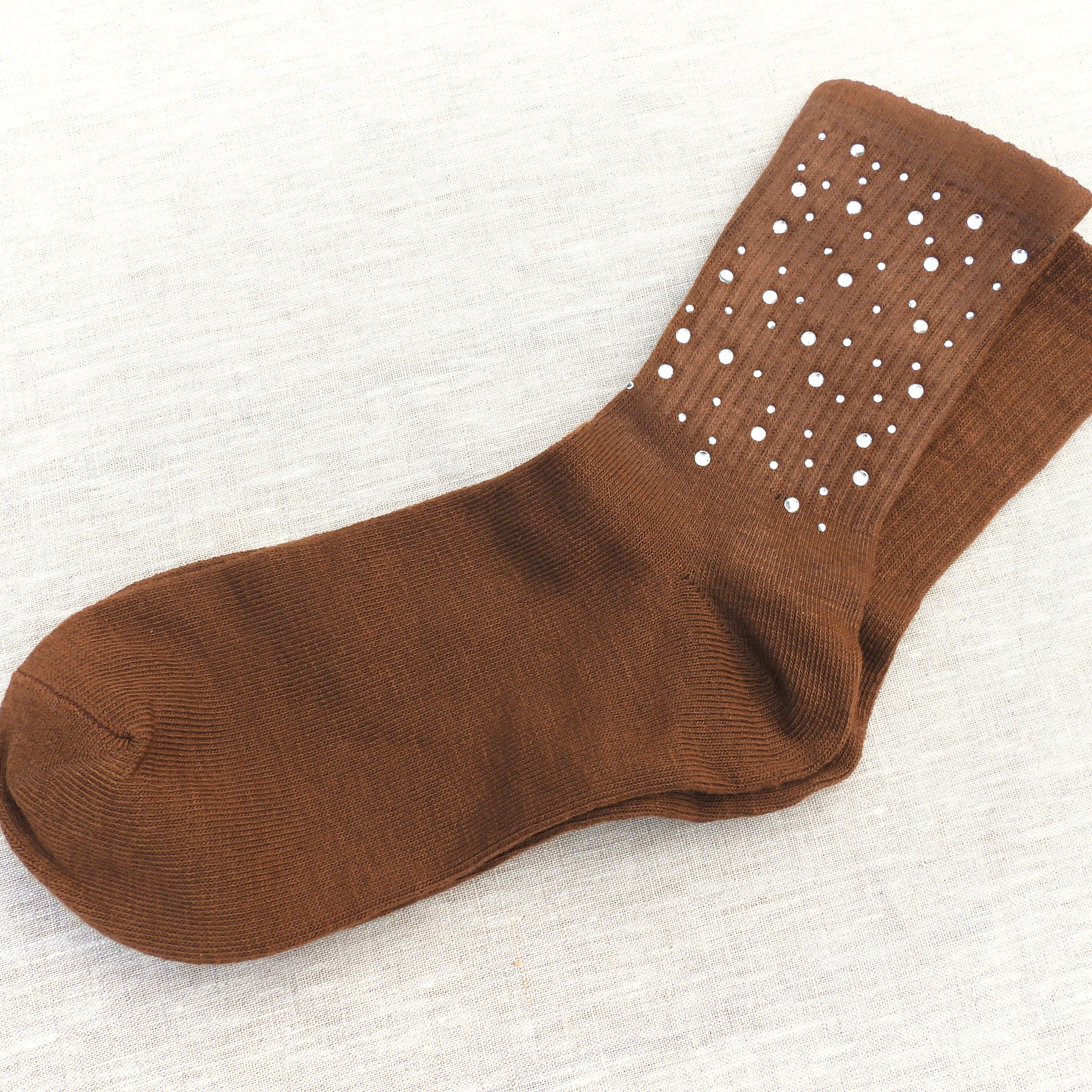 Stella Rhinestone Embellished Crew Socks Black