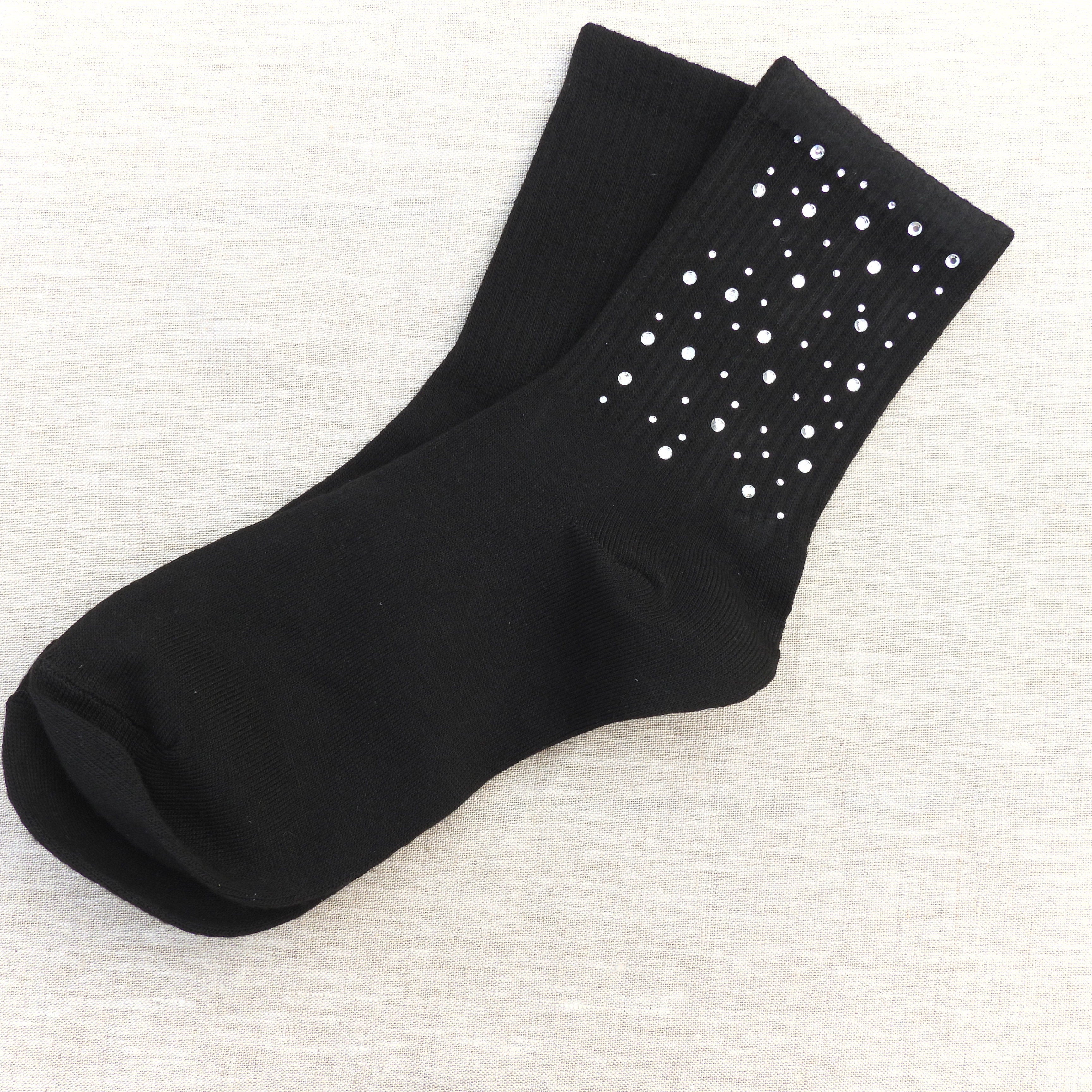 Stella Rhinestone Embellished Crew Socks Black