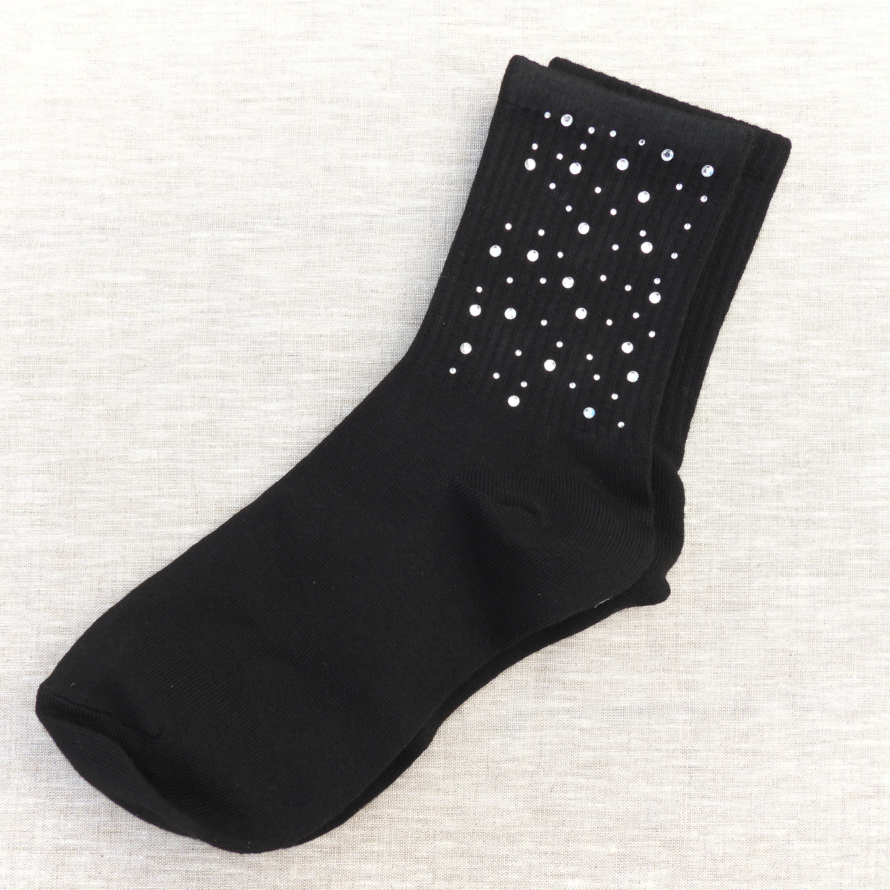 Stella Rhinestone Embellished Crew Socks Black