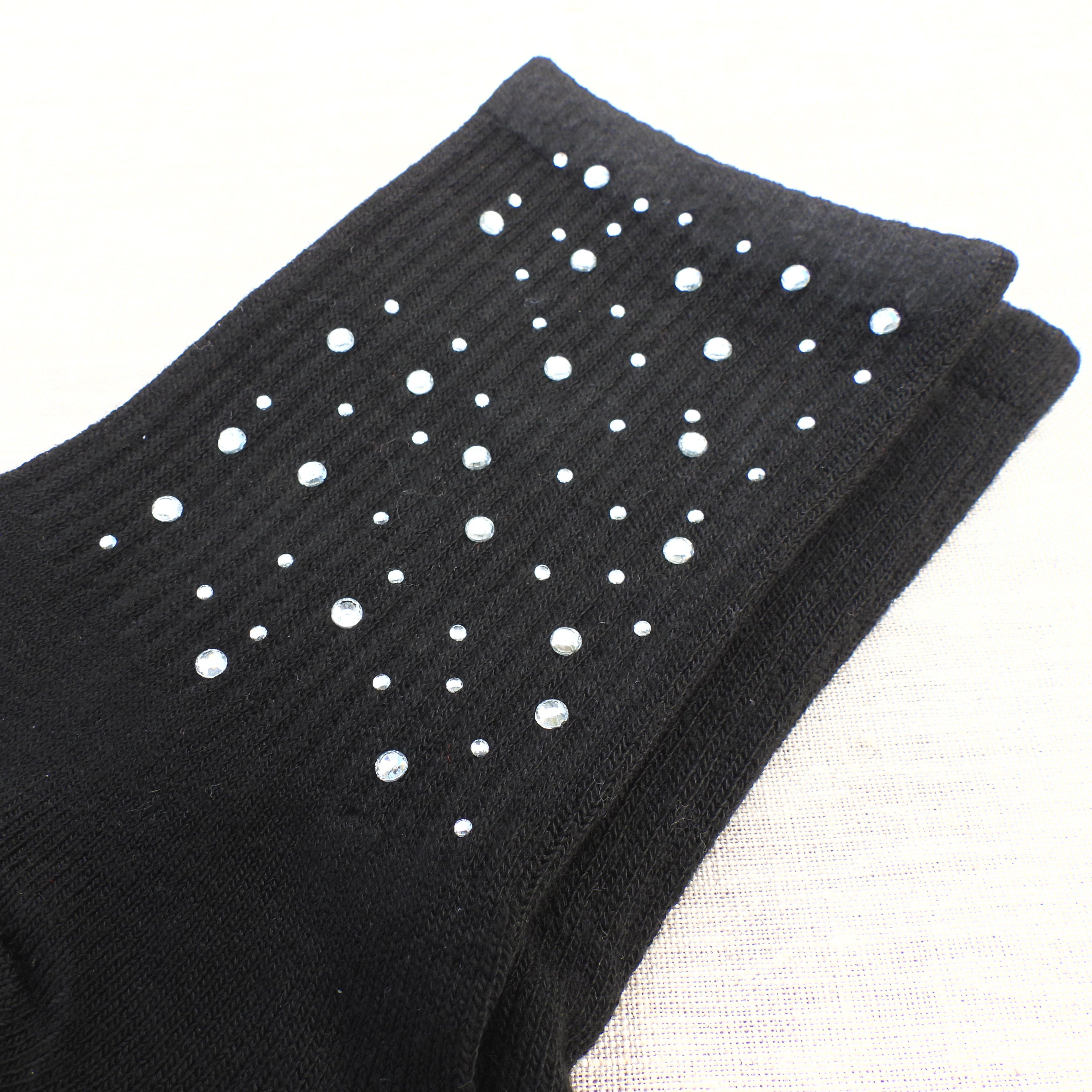 Stella Rhinestone Embellished Crew Socks Black