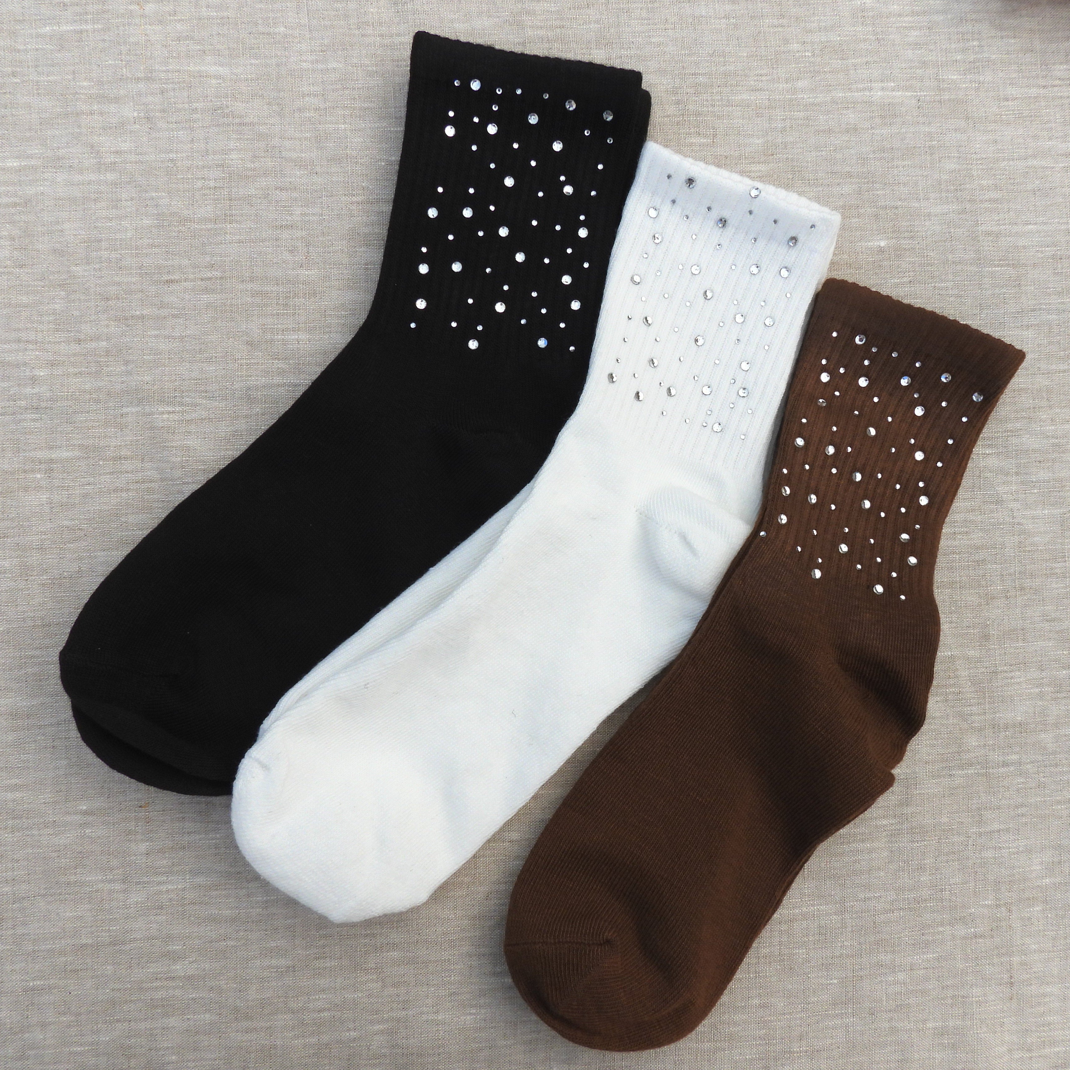 Stella Rhinestone Embellished Crew Socks Black