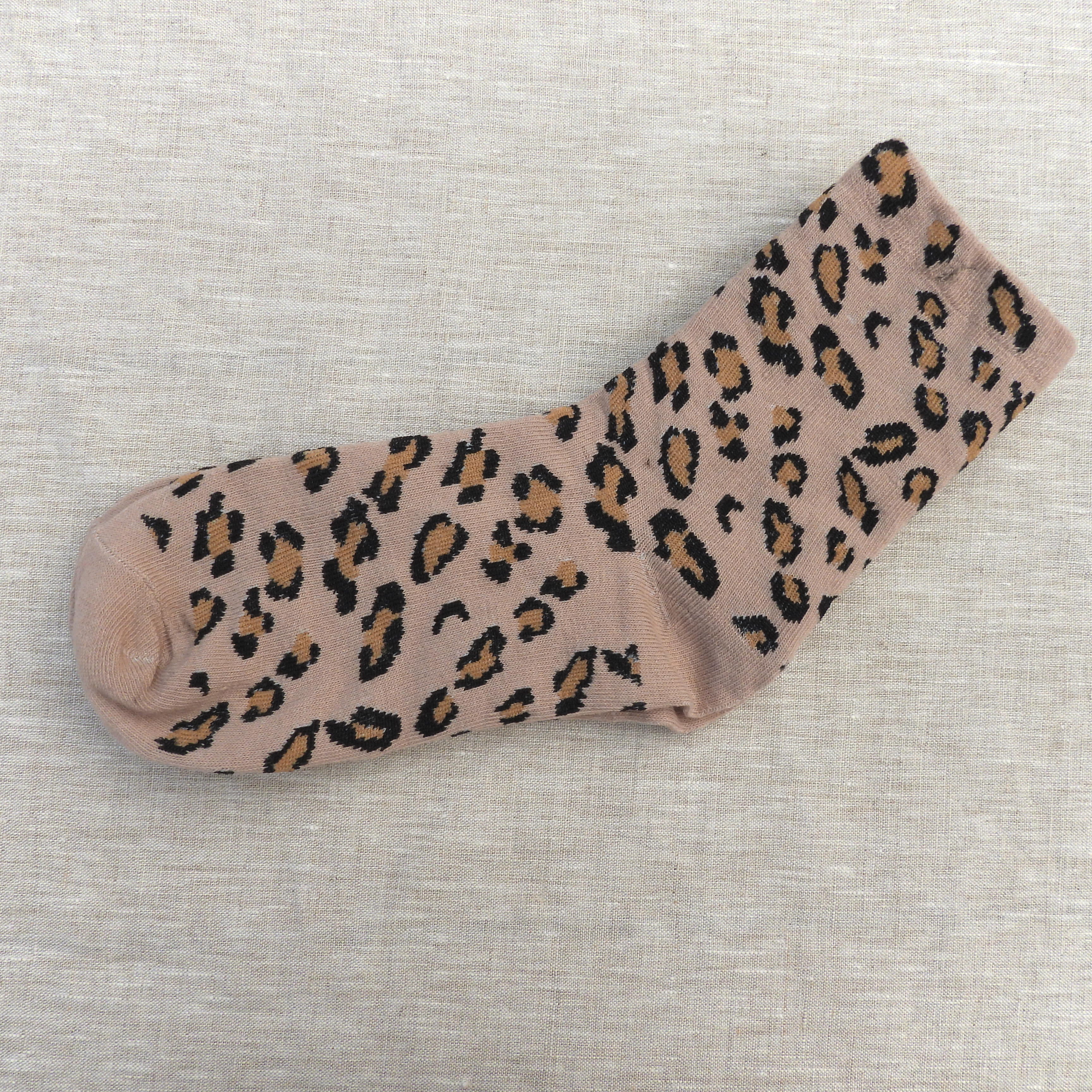 Sadie Leopard Crew Socks White