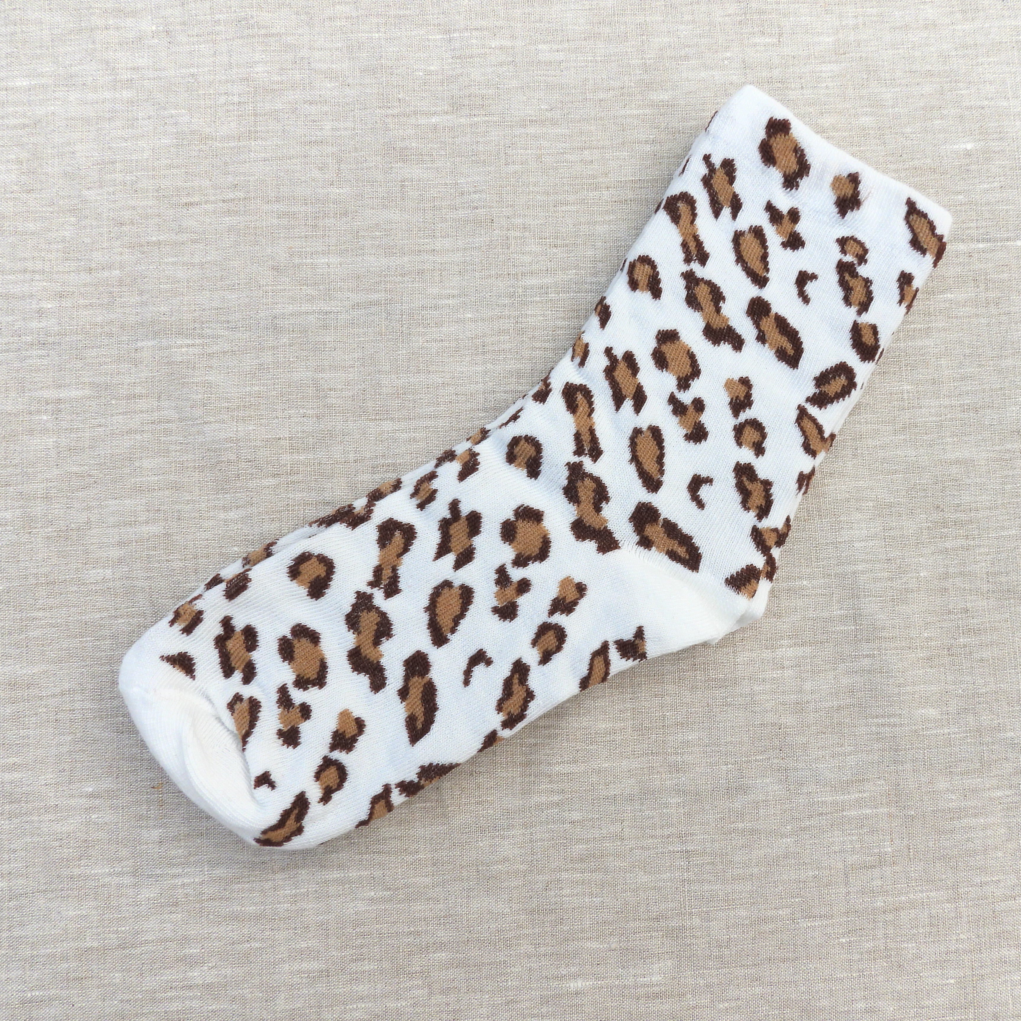 Sadie Leopard Crew Socks White