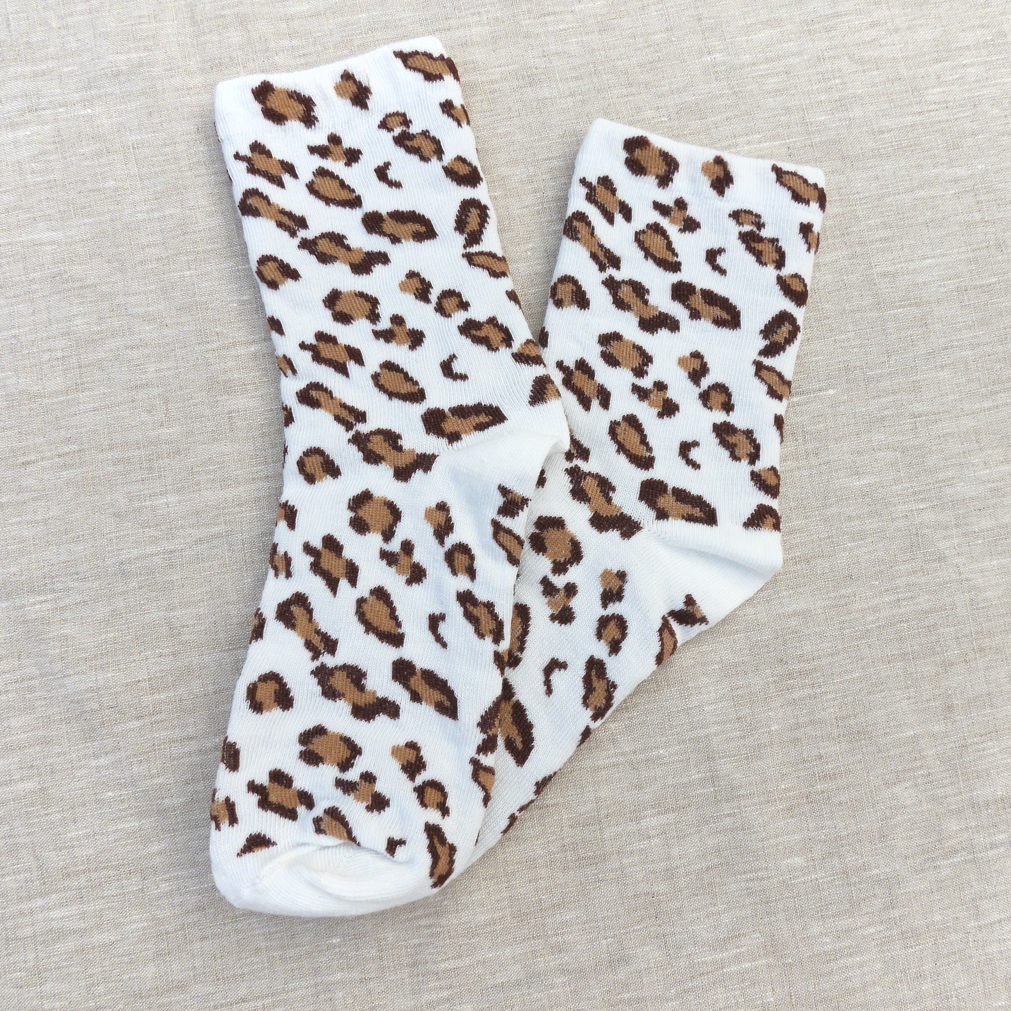Sadie Leopard Crew Socks White