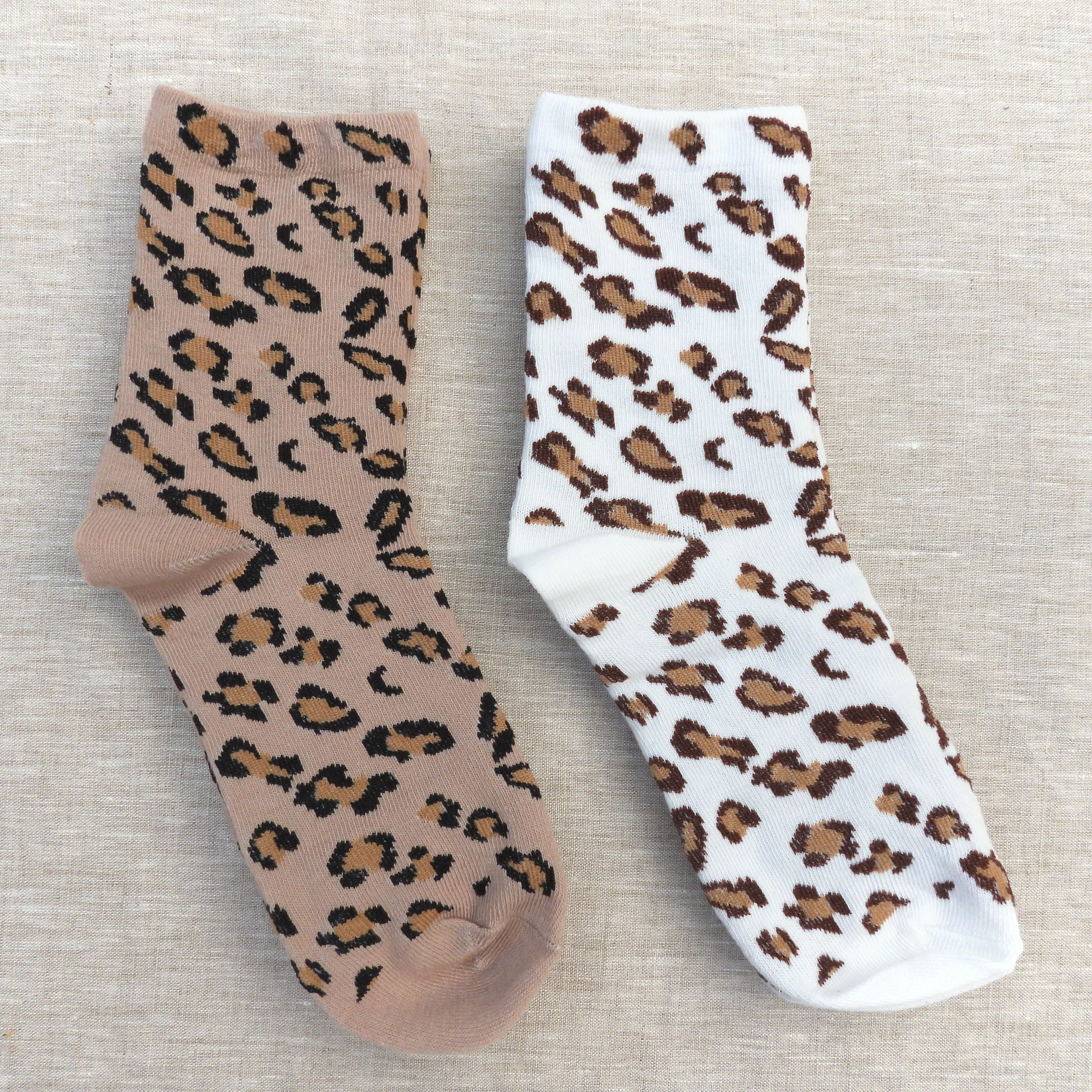 Sadie Leopard Crew Socks White