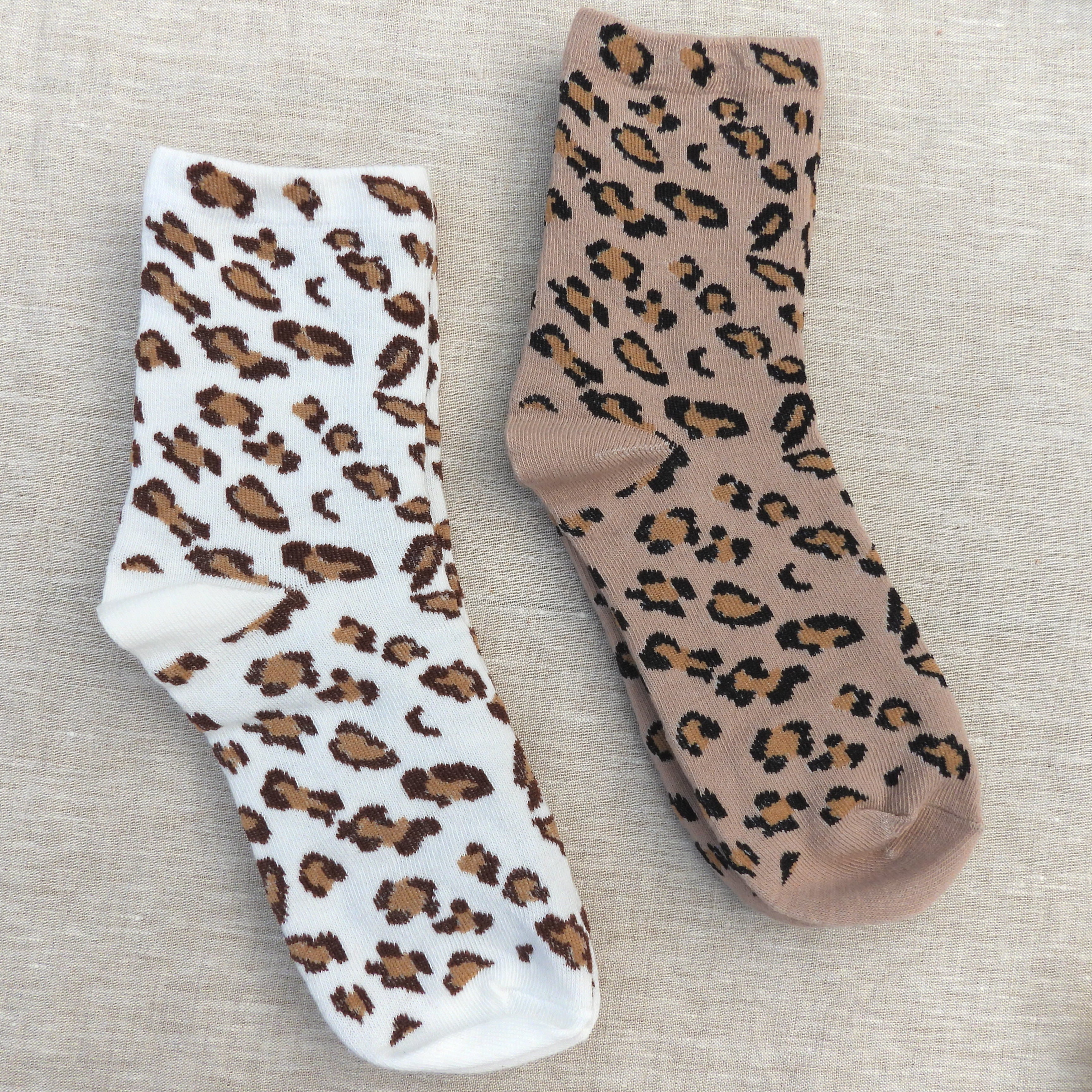 Sadie Leopard Crew Socks White