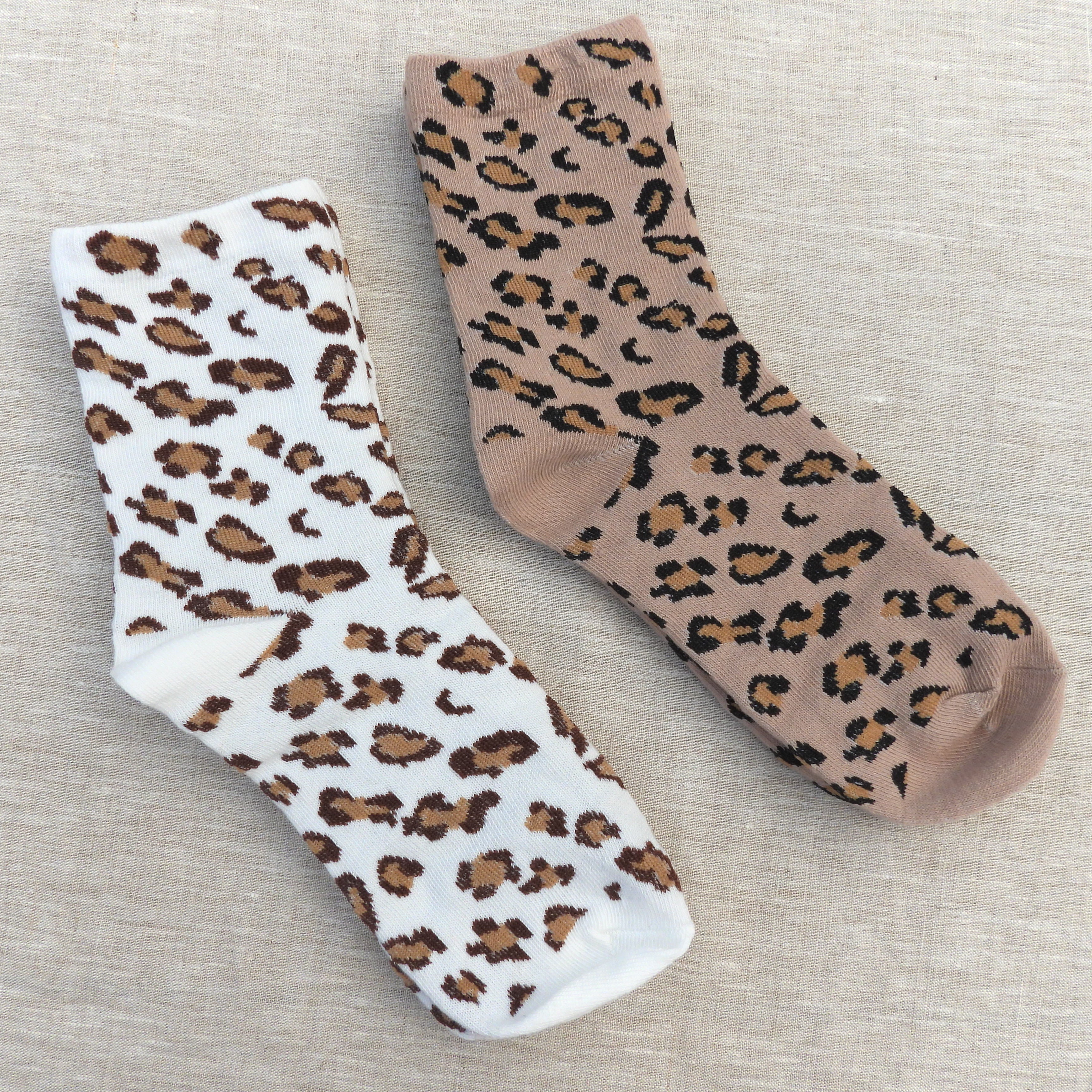 Sadie Leopard Crew Socks White