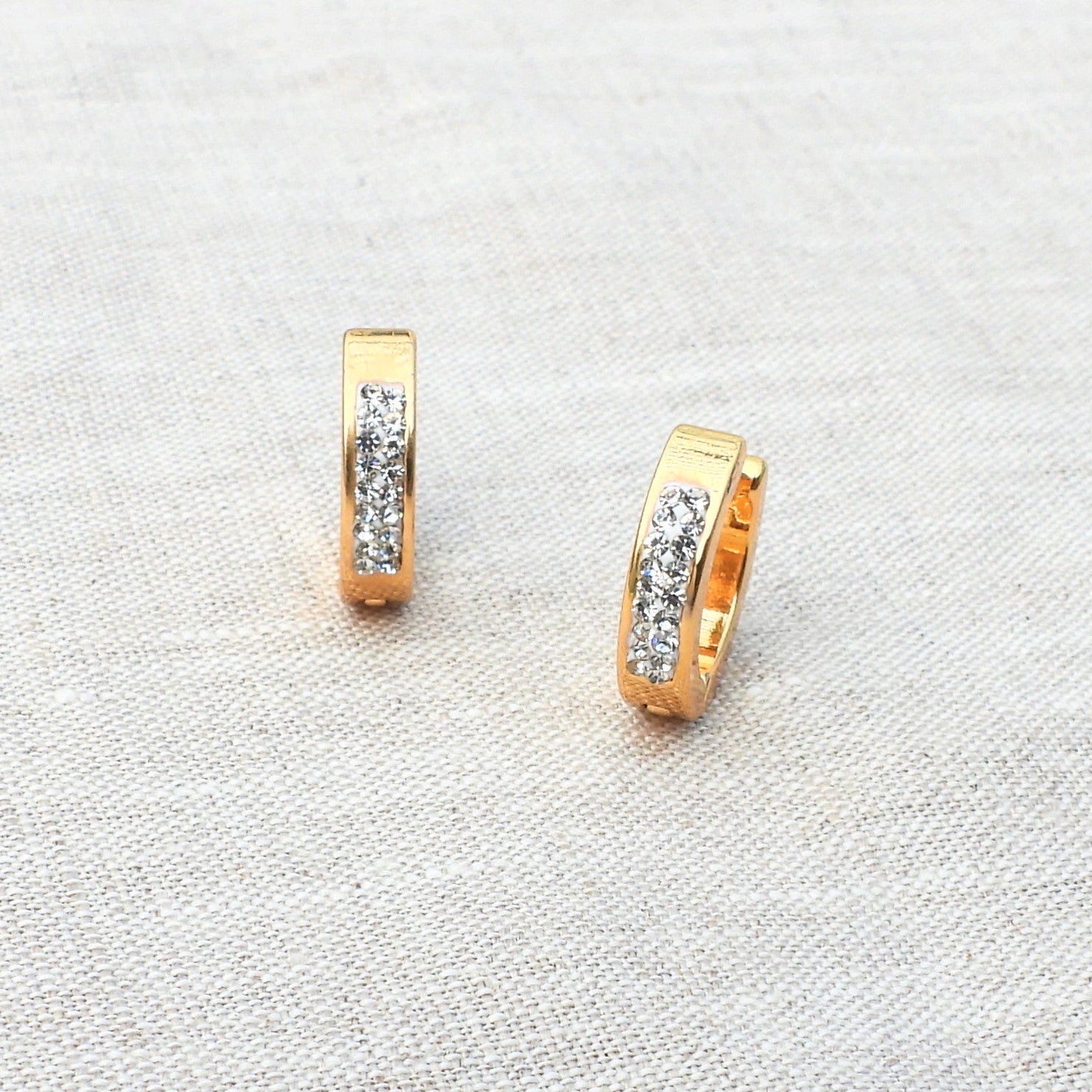 Audrey Gold Plated Stainless Steel Diamante Huggie Earrings