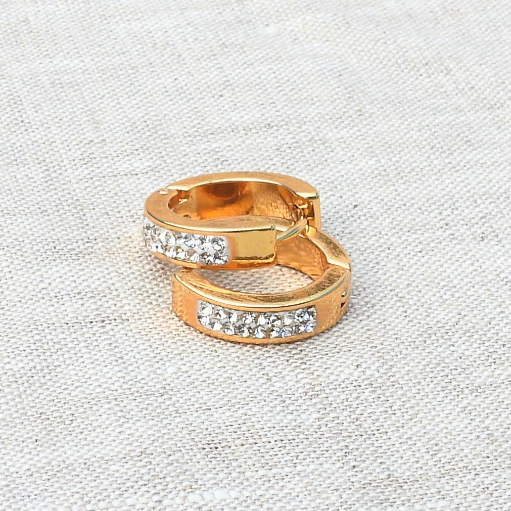 Audrey Gold Plated Stainless Steel Diamante Huggie Earrings