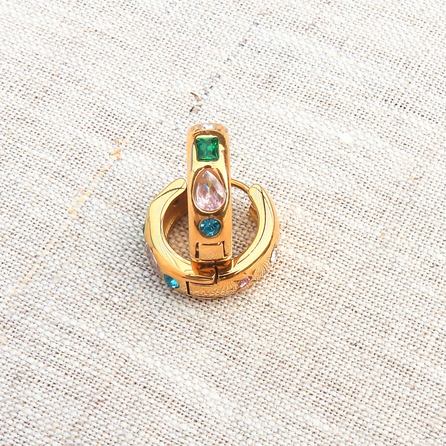 Solara Multi Gemstone Gold Plated Stainless Steel Huggie Earrings