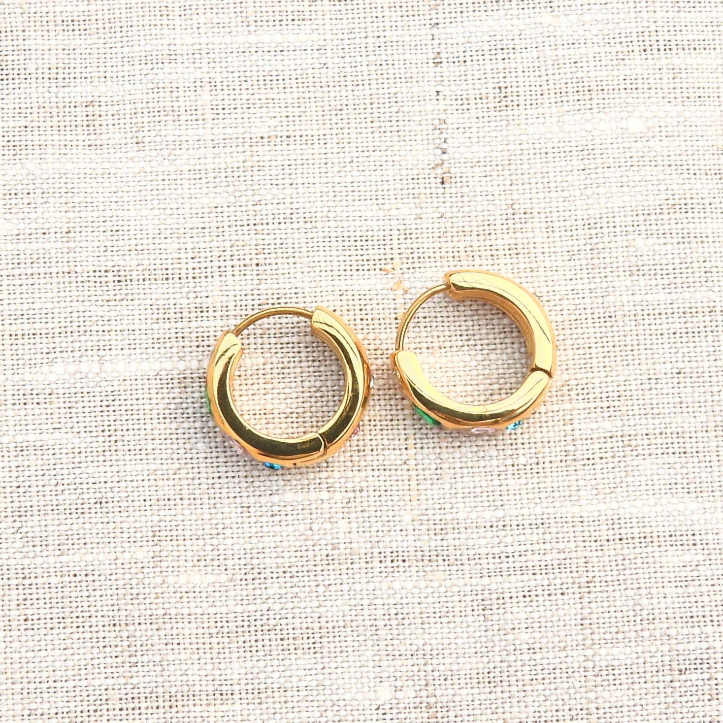 Solara Multi Gemstone Gold Plated Stainless Steel Huggie Earrings