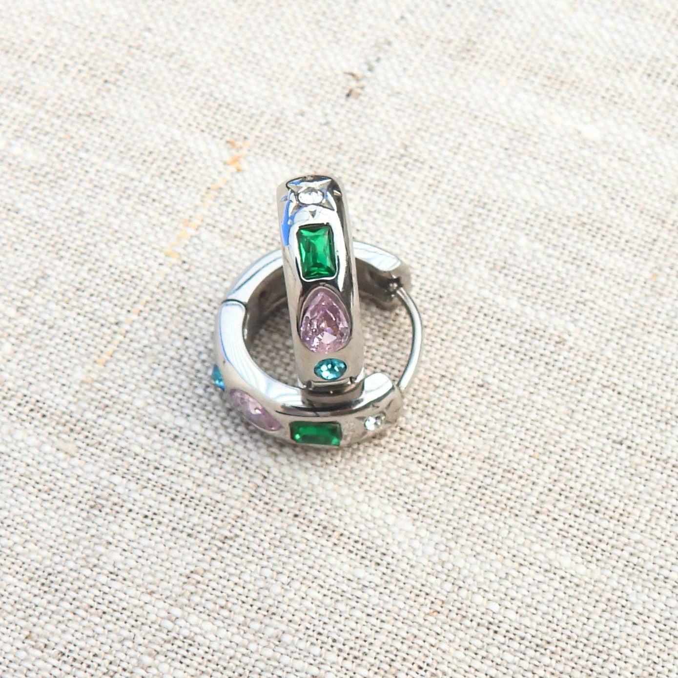 Solara Multi Gemstone Gold Plated Stainless Steel Huggie Earrings