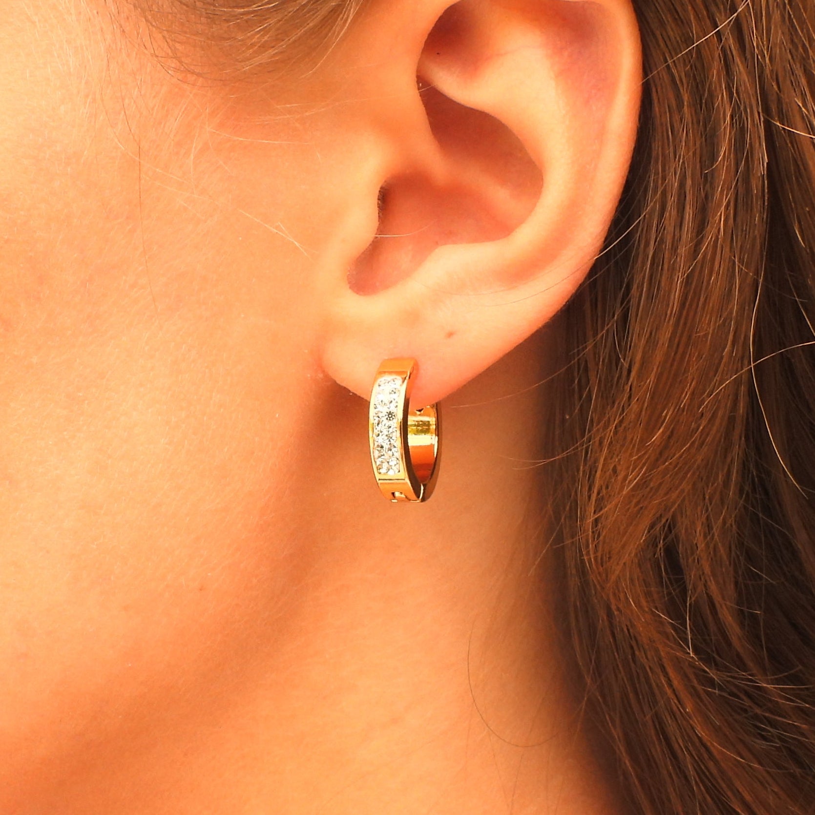 Audrey Gold Plated Stainless Steel Diamante Huggie Earrings