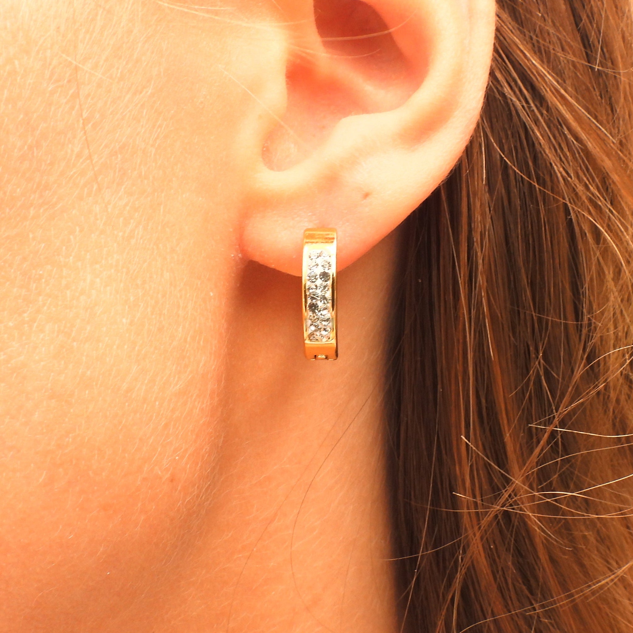 Audrey Gold Plated Stainless Steel Diamante Huggie Earrings