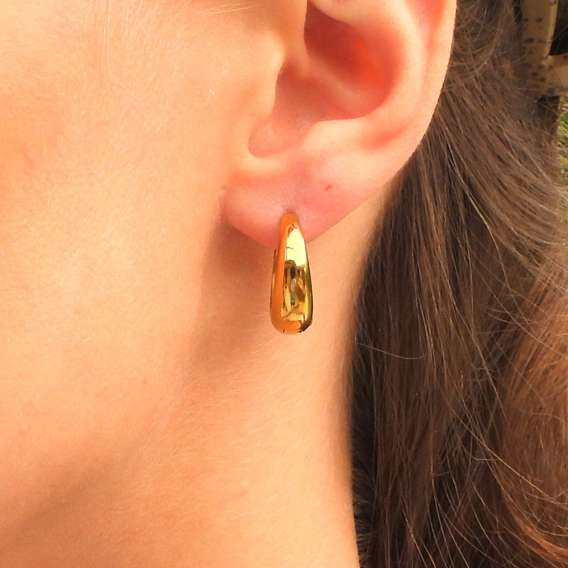 Zoe Oval Drop Gold Plated Stainless Steel Hoop Earrings