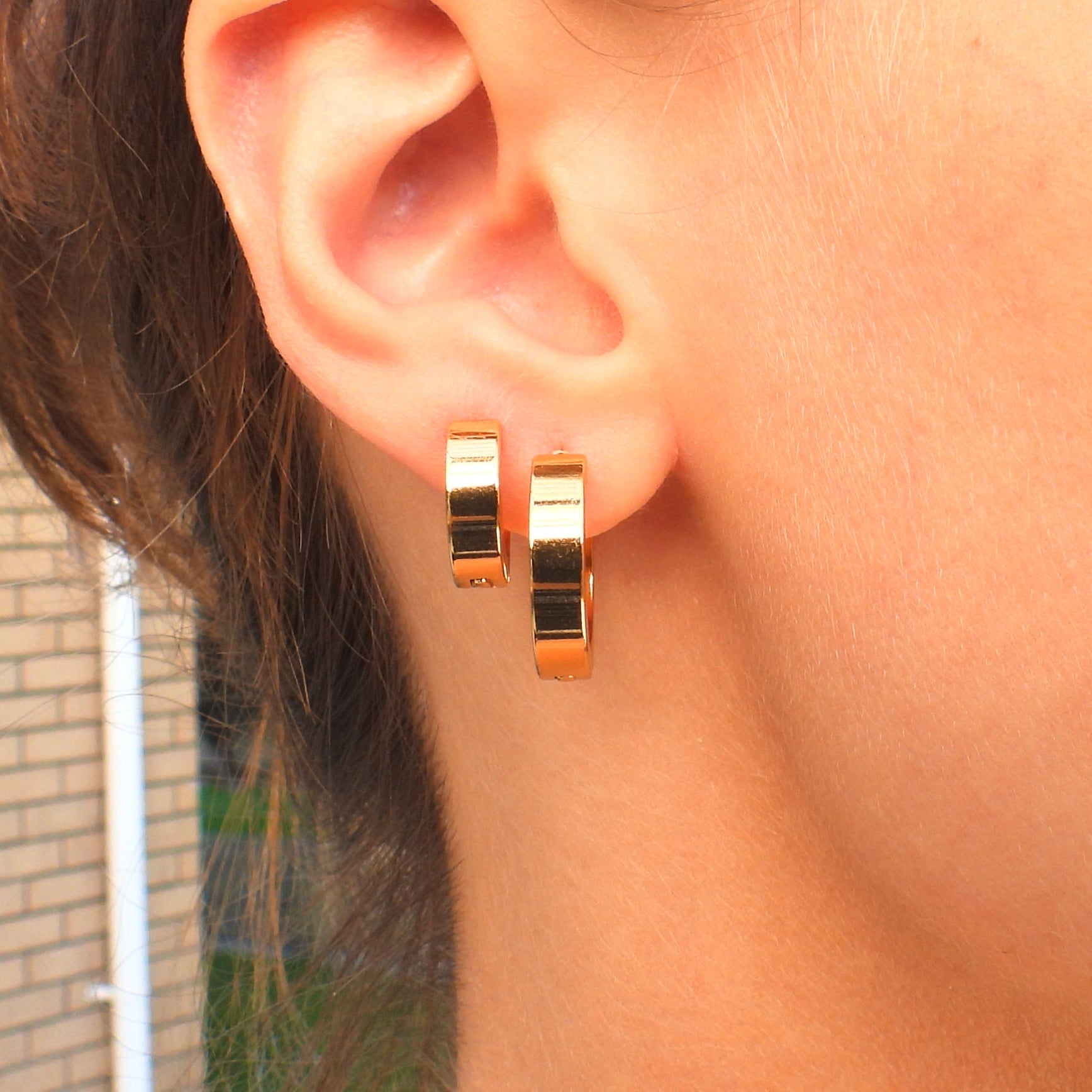 Sabine Set of 2 Gold Plated Stainless Steel Huggie Earrings
