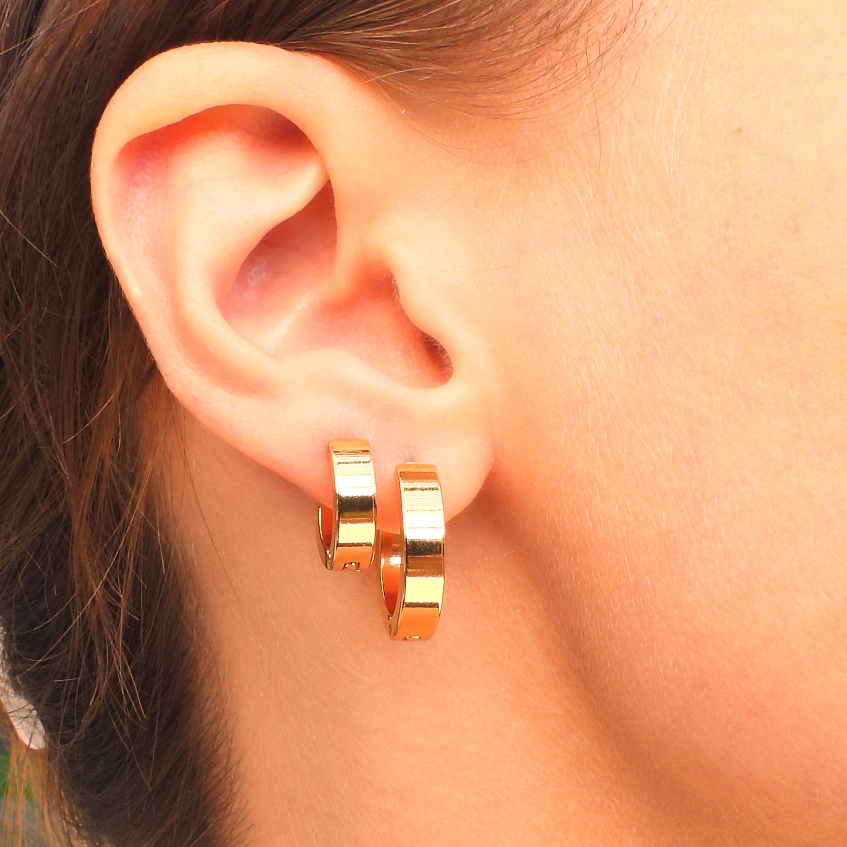 Sabine Set of 2 Gold Plated Stainless Steel Huggie Earrings