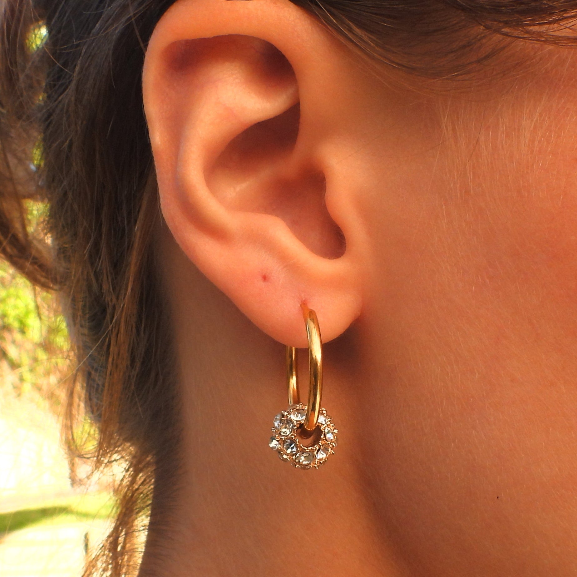 Belle Diamante Ball Gold Plated Stainless Steel Hoop Earrings