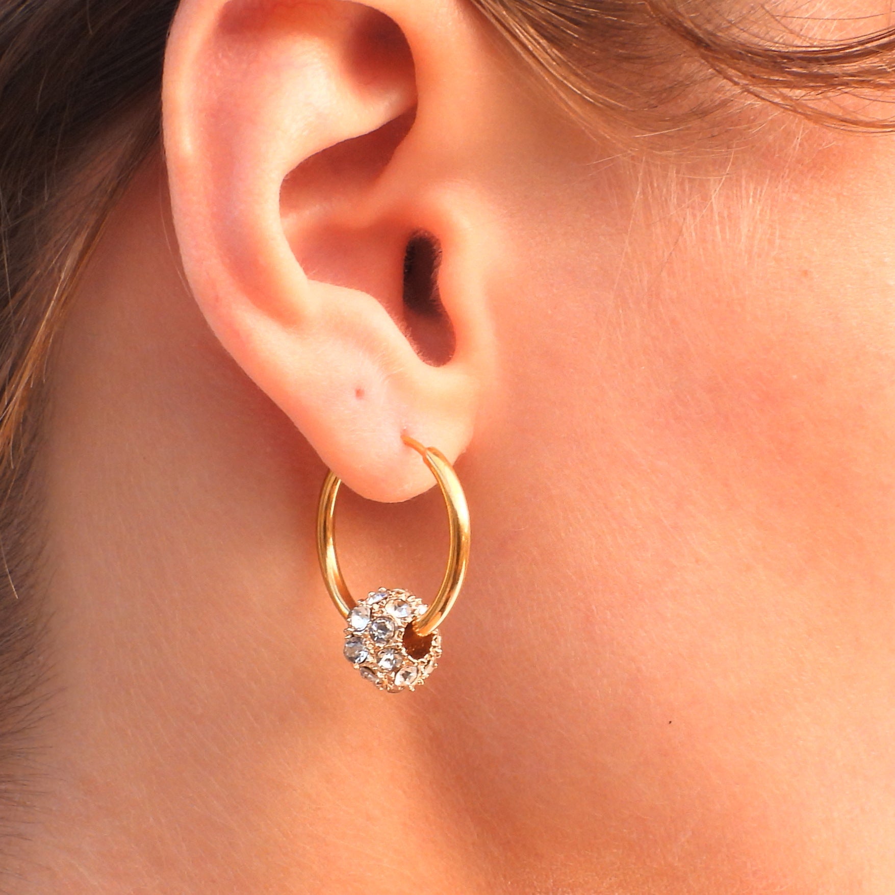 Belle Diamante Ball Gold Plated Stainless Steel Hoop Earrings