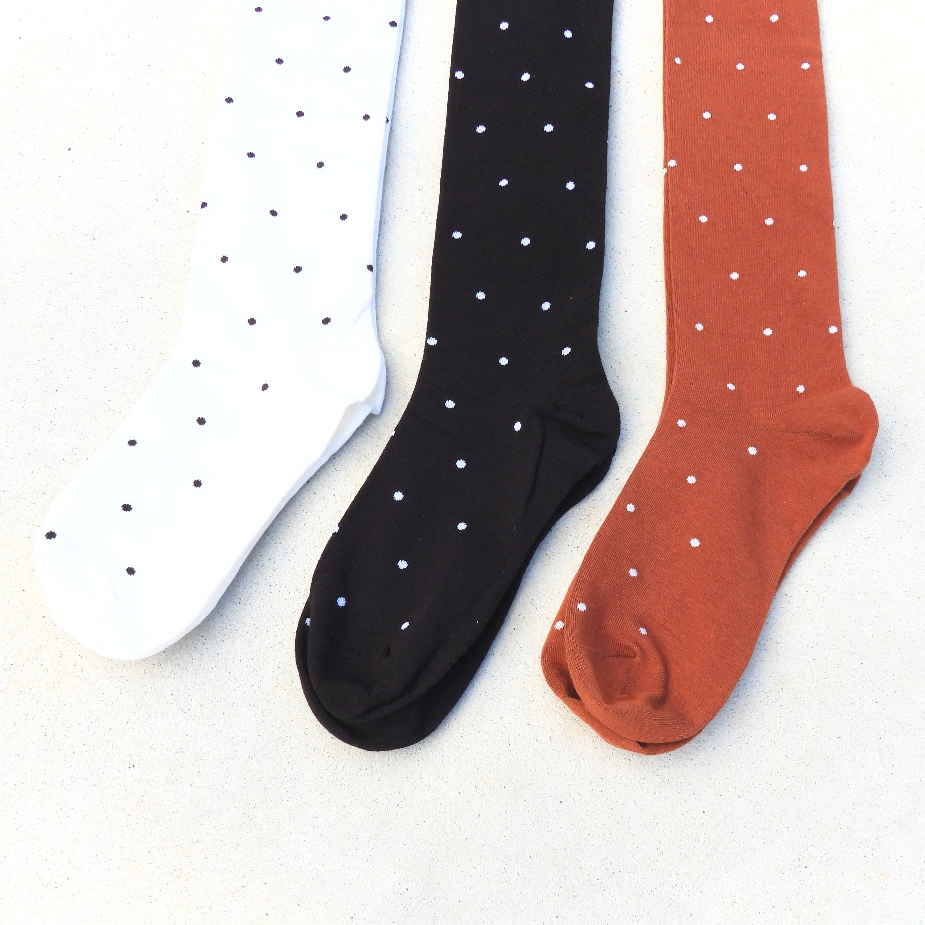 Mia Polka Dot Knee Socks Set of 3 Pairs Black, White and Chestnut