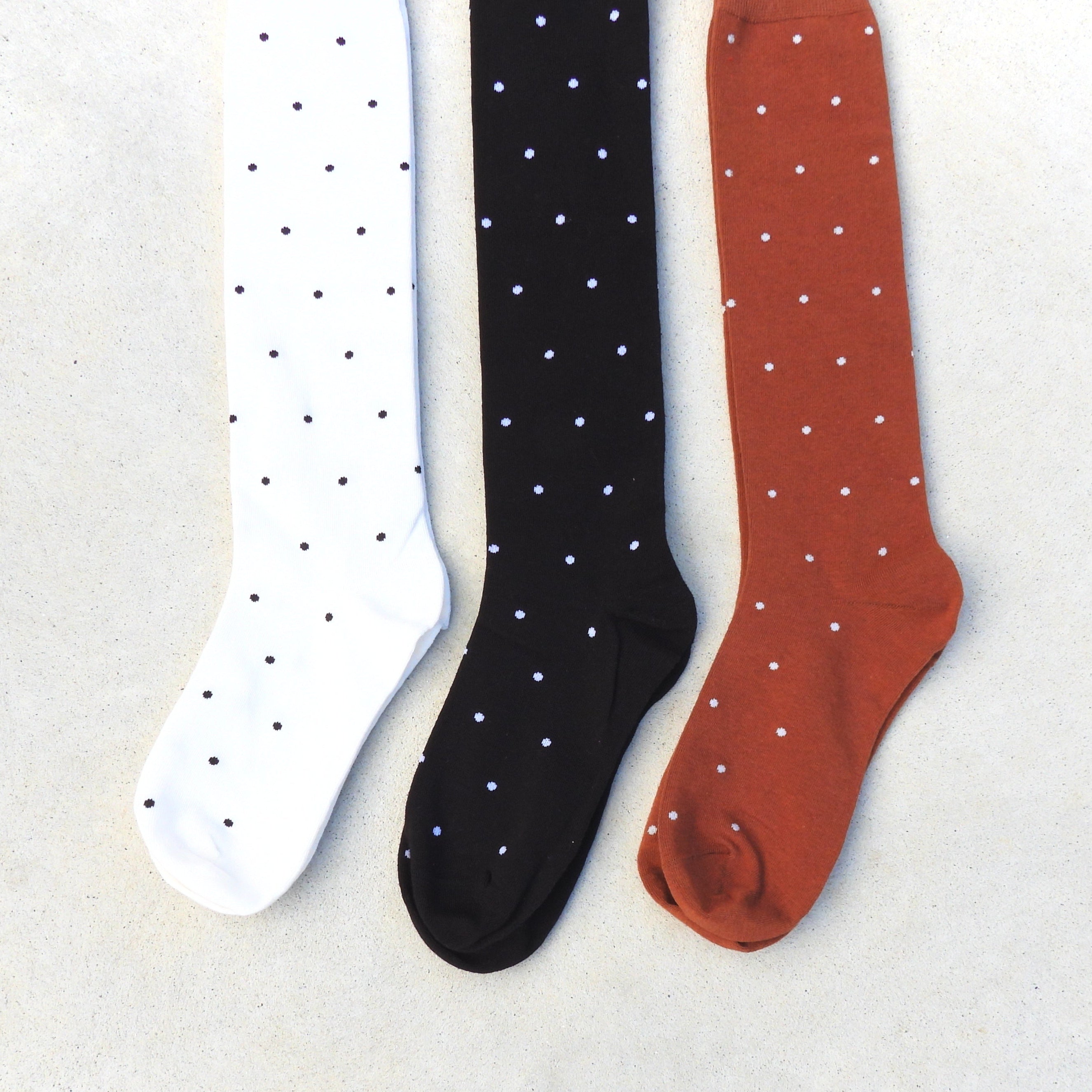 Mia Polka Dot Knee Socks Set of 3 Pairs Black, White and Chestnut