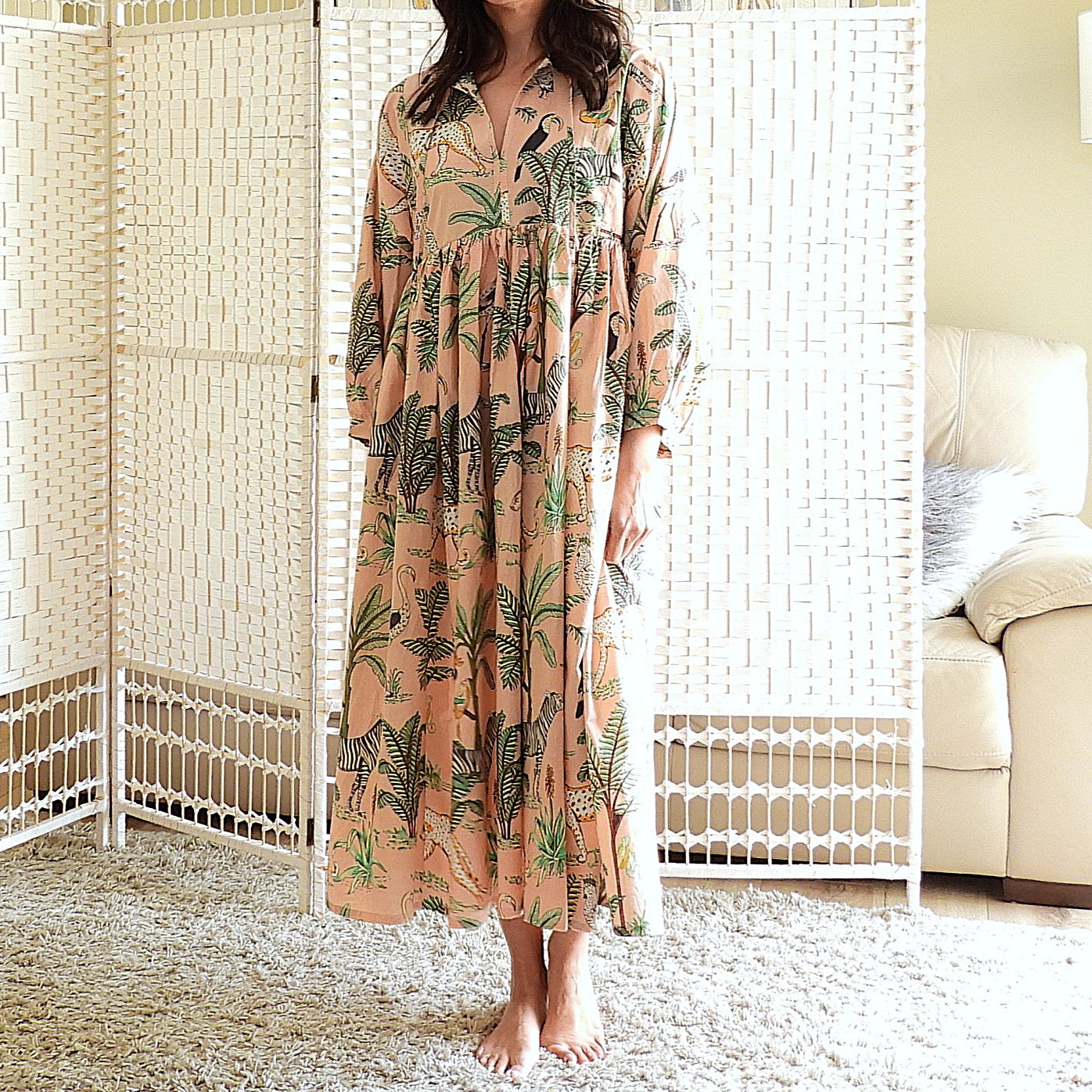 Boho Printed Cotton Midi Dress - The Soleil
