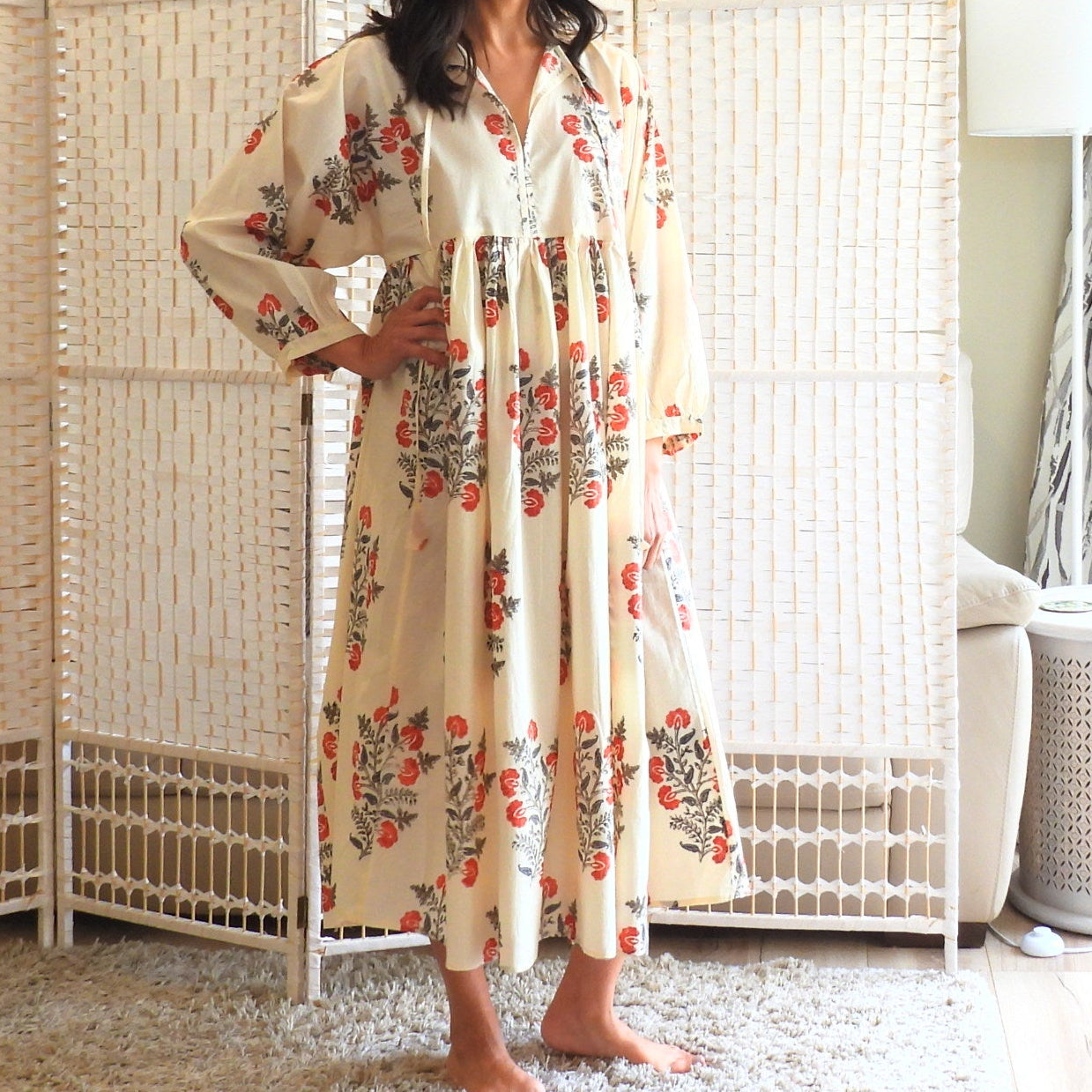 Boho Printed Cotton Midi Dress - The Rosa