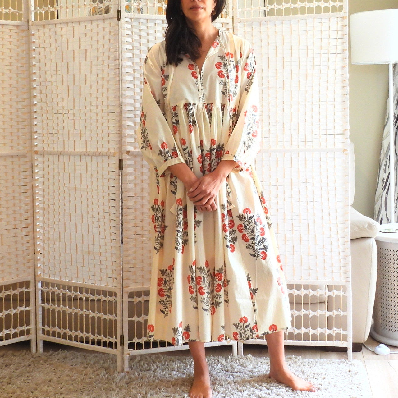 Boho Printed Cotton Midi Dress - The Rosa