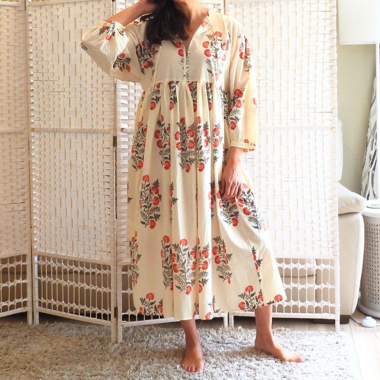 Boho Printed Cotton Midi Dress - The Rosa