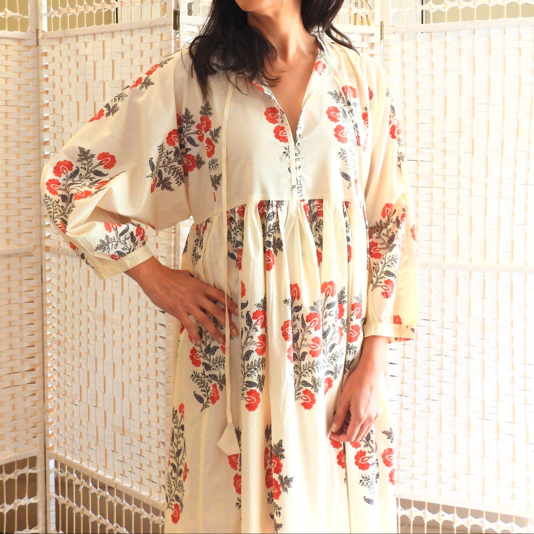 Boho Printed Cotton Midi Dress - The Rosa