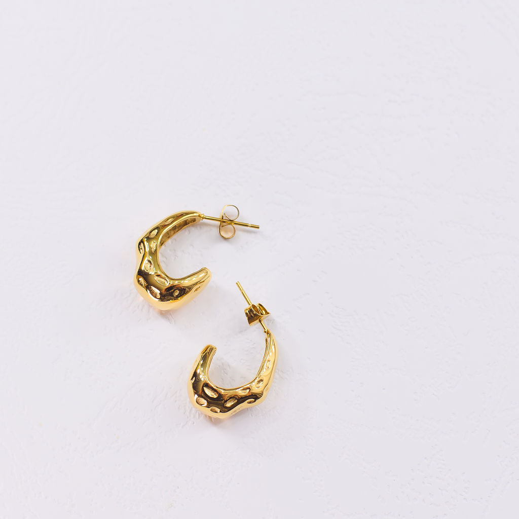 Charlie Gold Plated Stainless Steel Chunky Beaten Stud Earrings