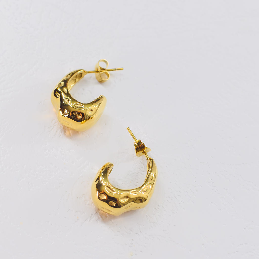 Charlie Gold Plated Stainless Steel Chunky Beaten Stud Earrings