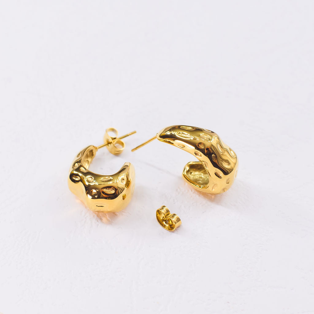 Charlie Gold Plated Stainless Steel Chunky Beaten Stud Earrings